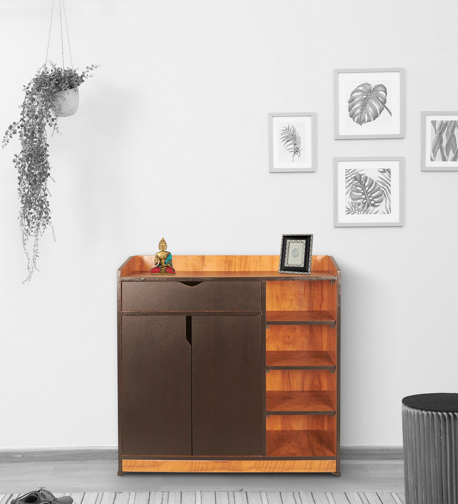 Luna ShoeRack In Teak Finish Luna ShoeRack In Teak Finish