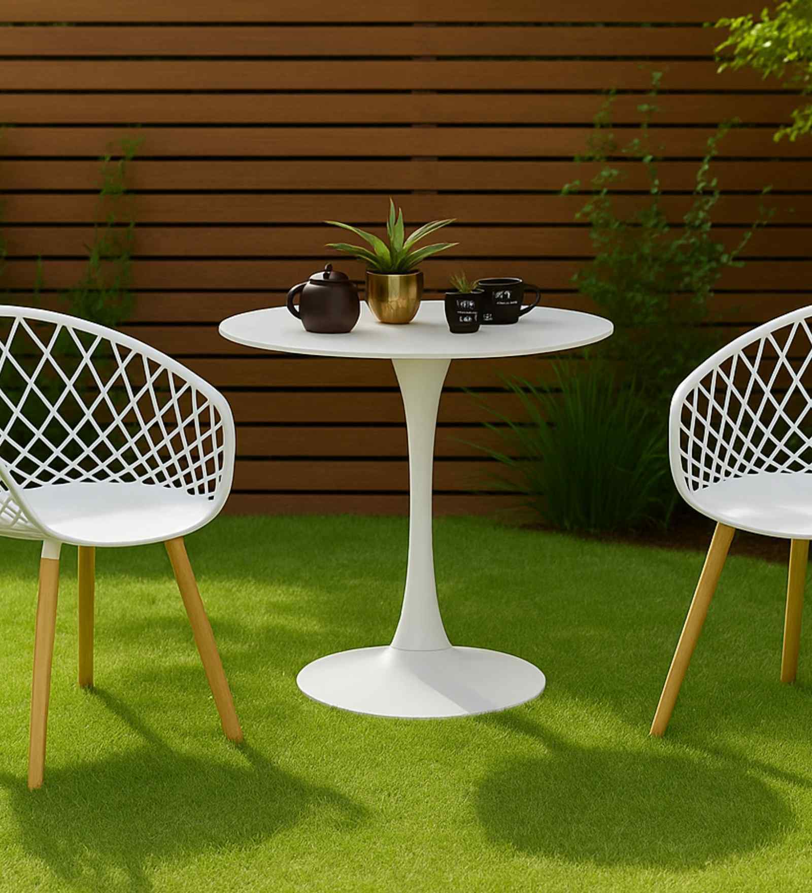Luna Stone Top Outdoor Table In White Finish