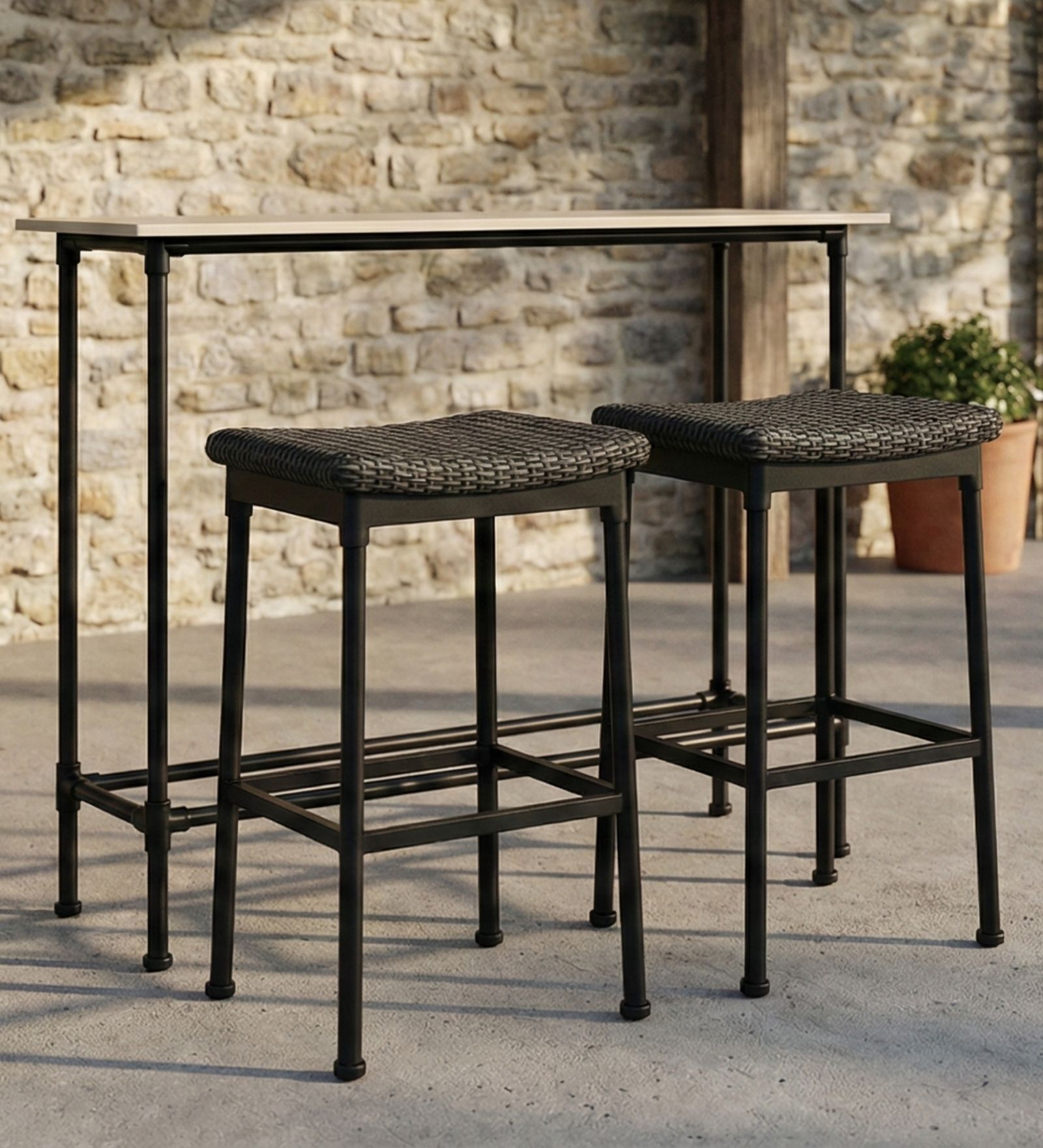 Lunar Wicker 2 Seater Bar Set In Black Finish