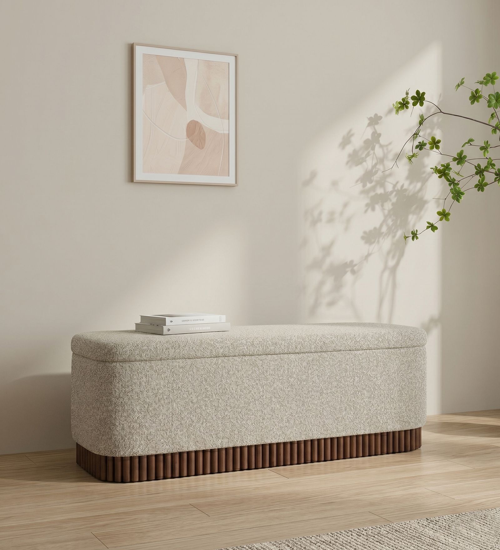 Lunara Edge Storage Bench In Textured Grey Colour
