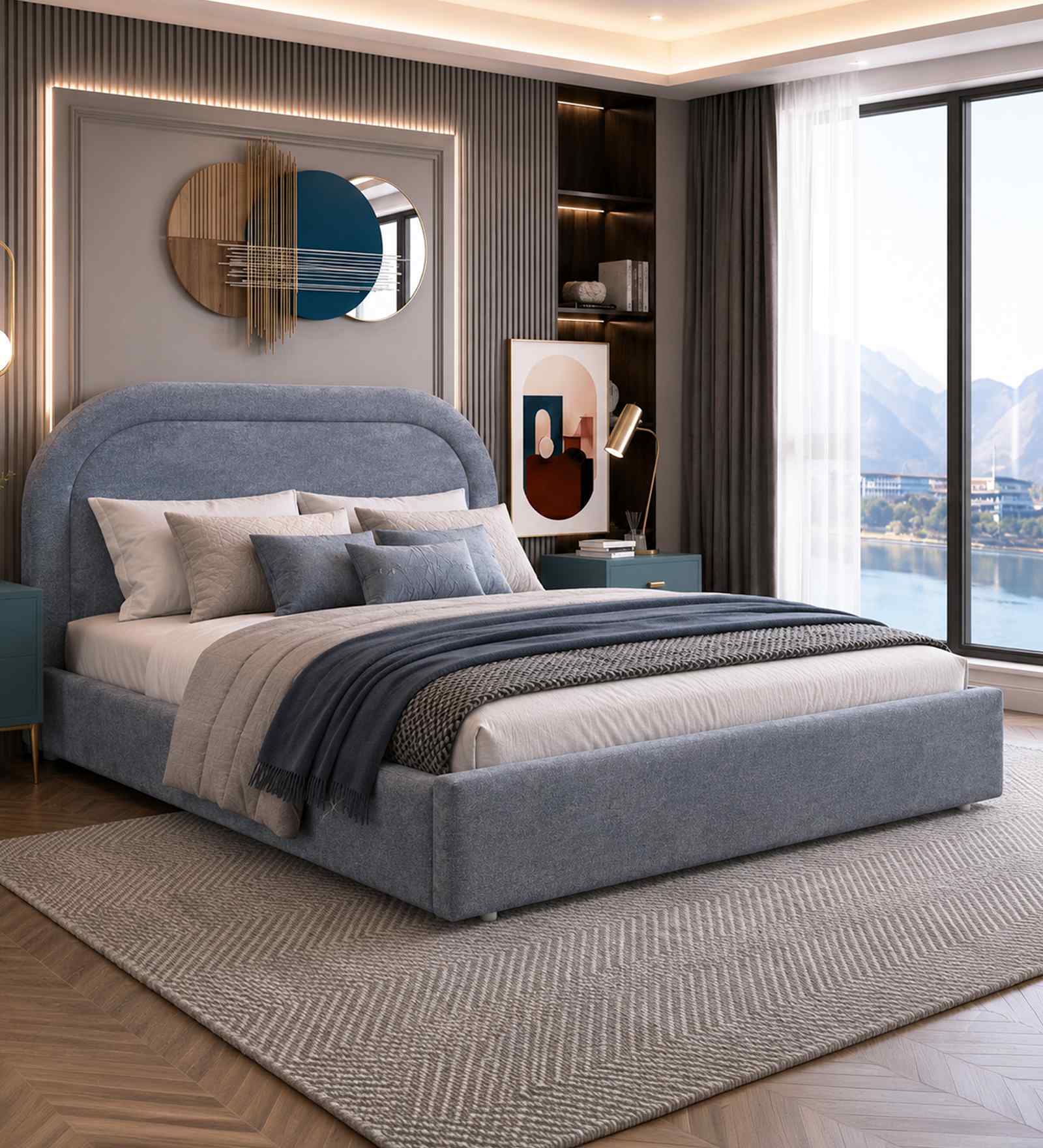 Lunaro King Size Bed With Storage In Grey Colour