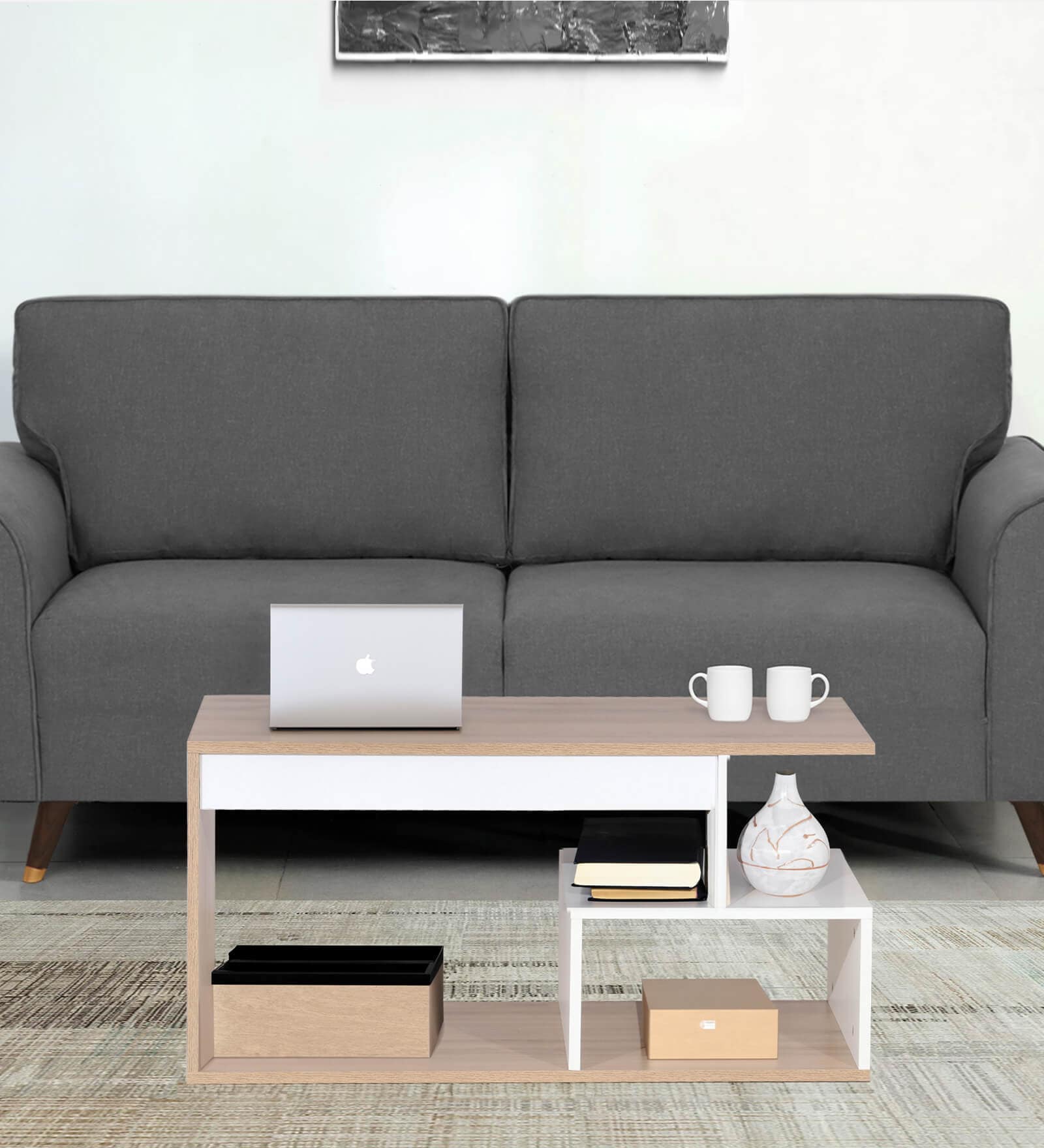 Lupa Coffee Table In Oak & White Colour