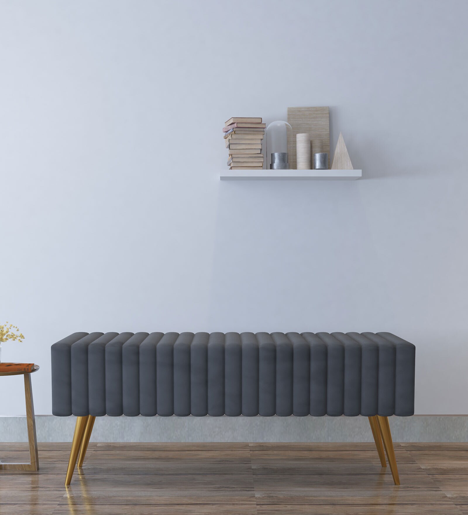 Lupita Velvet Bench In Grey Colour