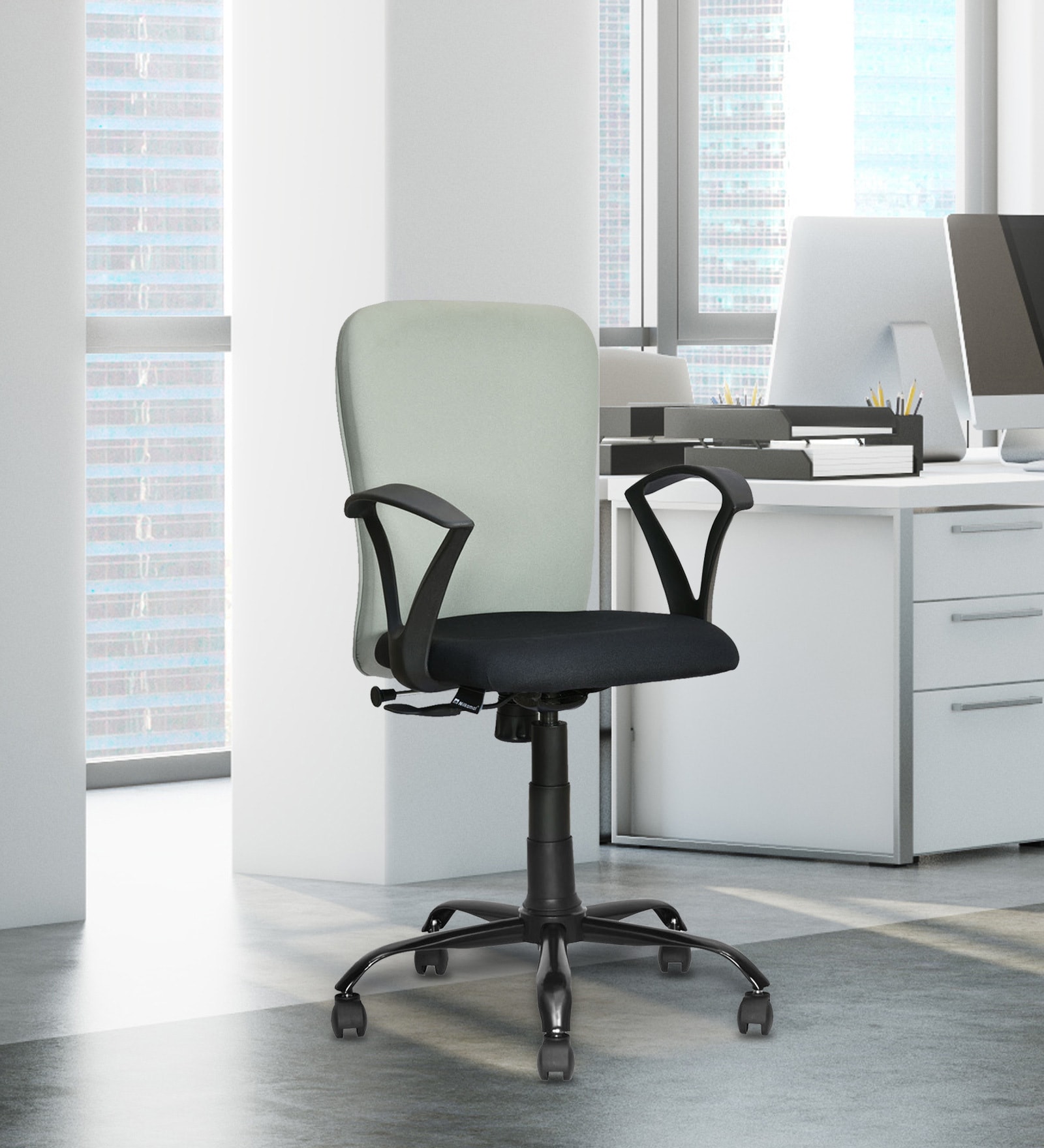 Lusaka Mid Back Fabric Executive Chair in Grey & Black Colour