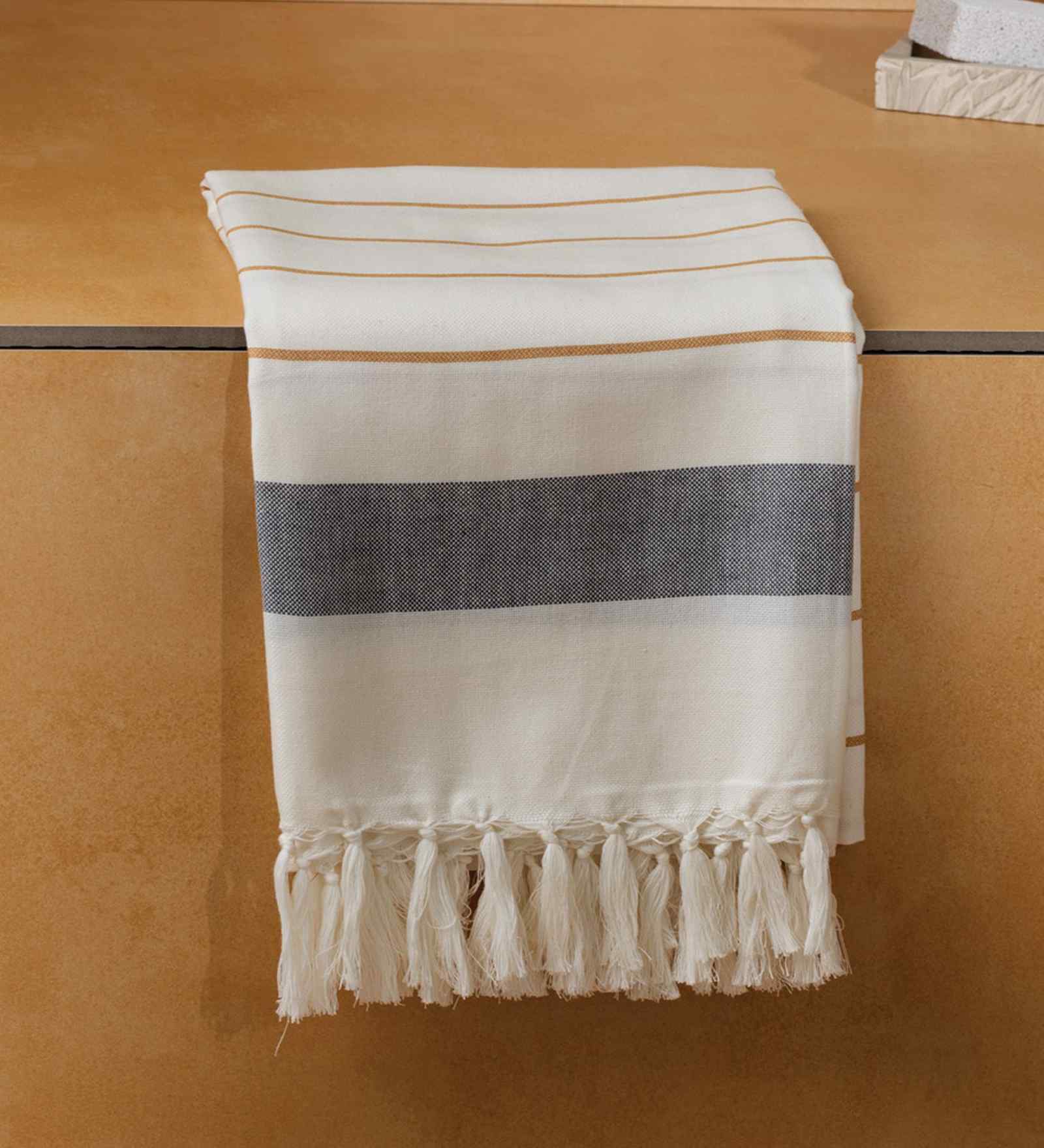 Beige Lush Mist Striped Bath Towel 75 Cm