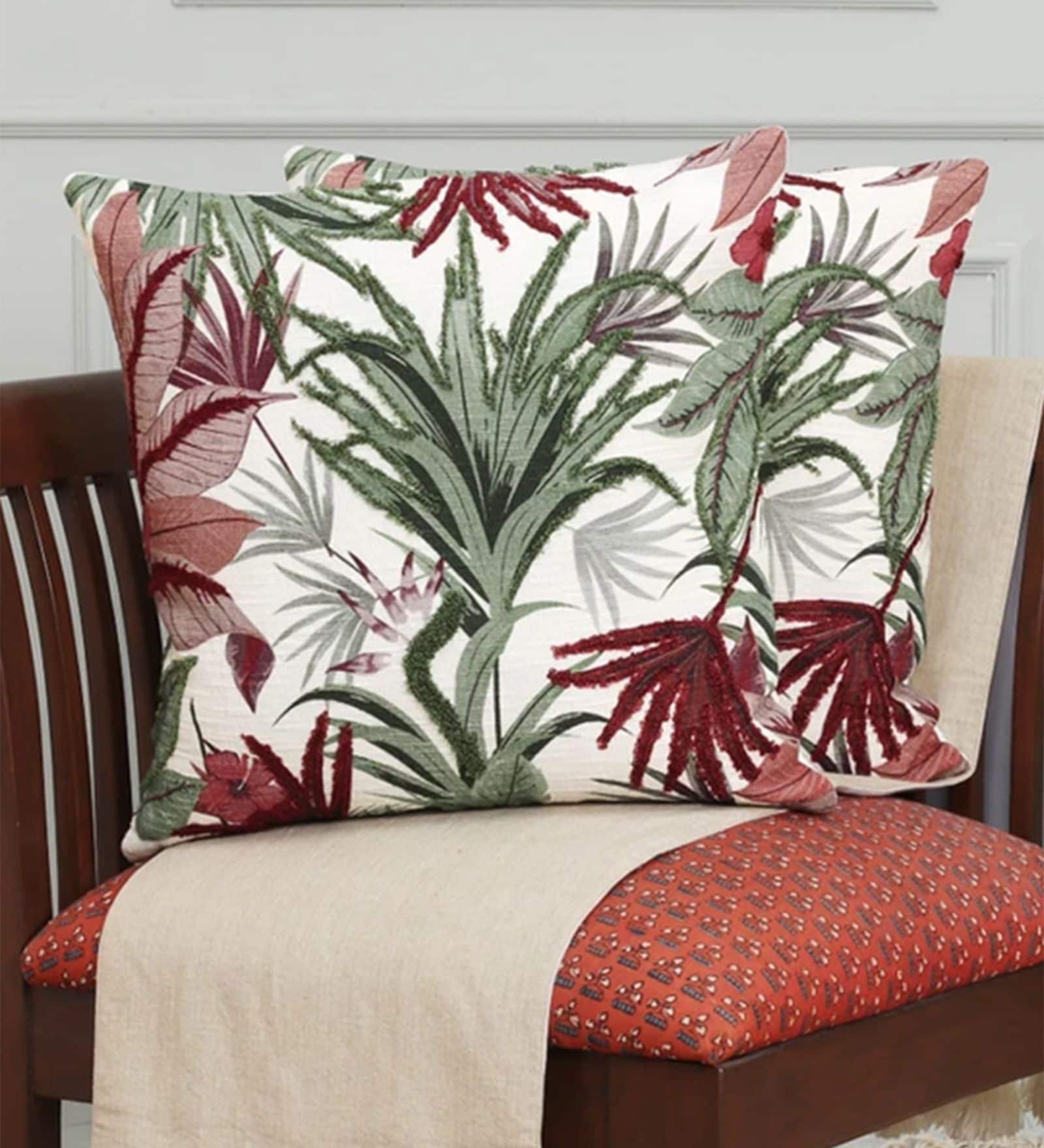 Lush Tropical Red & Green Accent Cushion Cover (Set of 2)