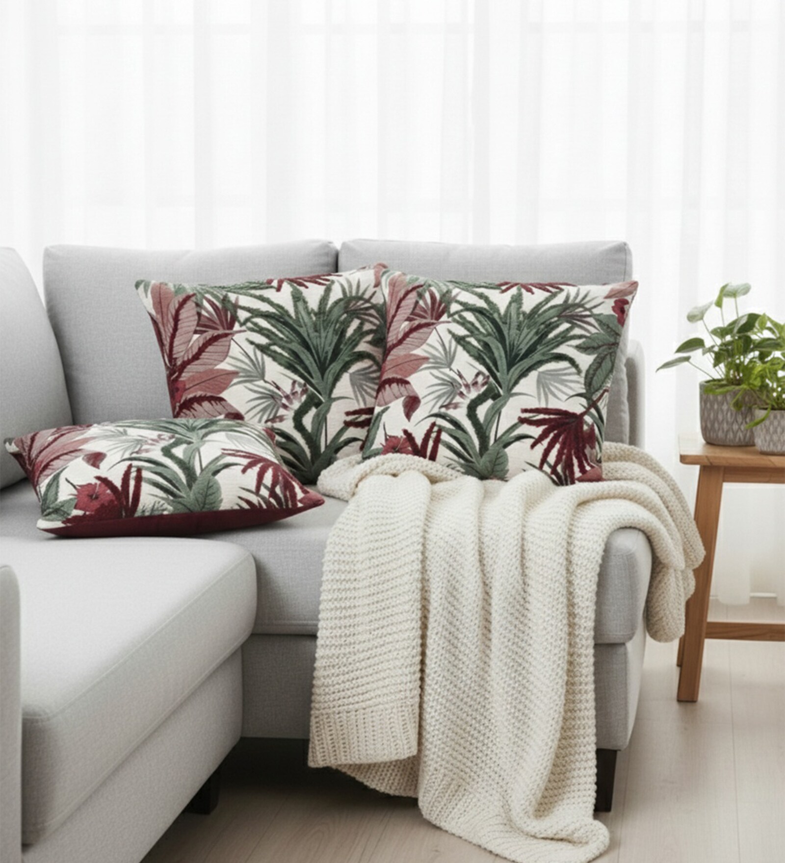Lush Tropical Red & Green Accent Cushion Cover (Set of 3)