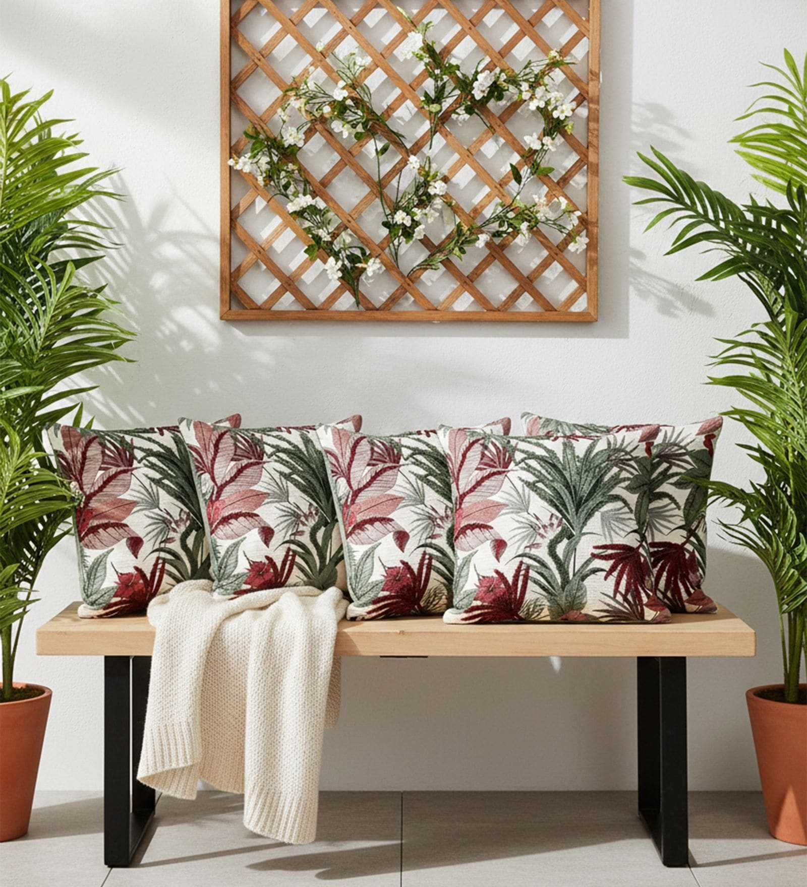 Lush Tropical Red & Green Accent Cushion Cover (Set of 5)