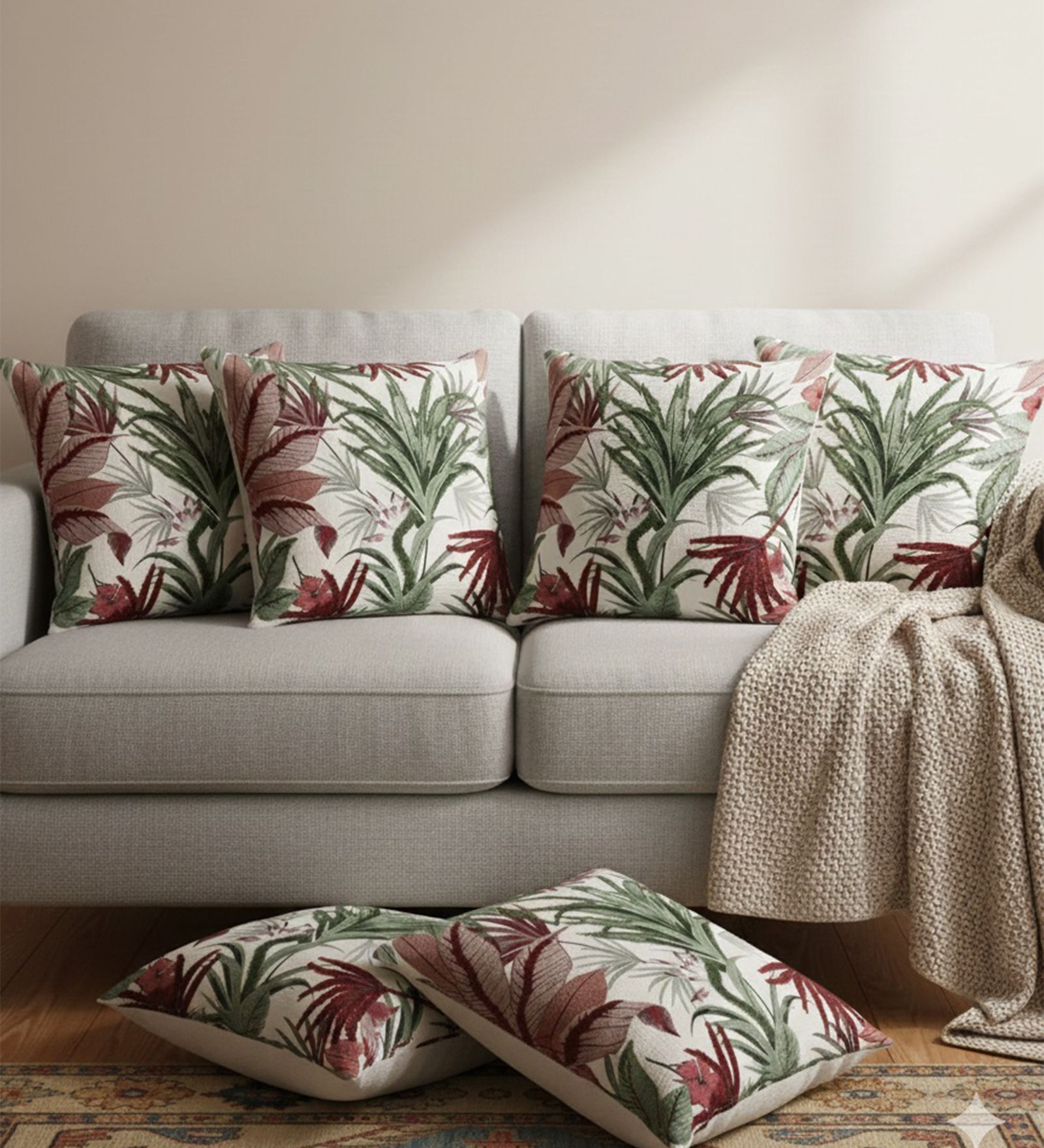 Lush Tropical Red & Green Accent Cushion Cover (Set of 6)