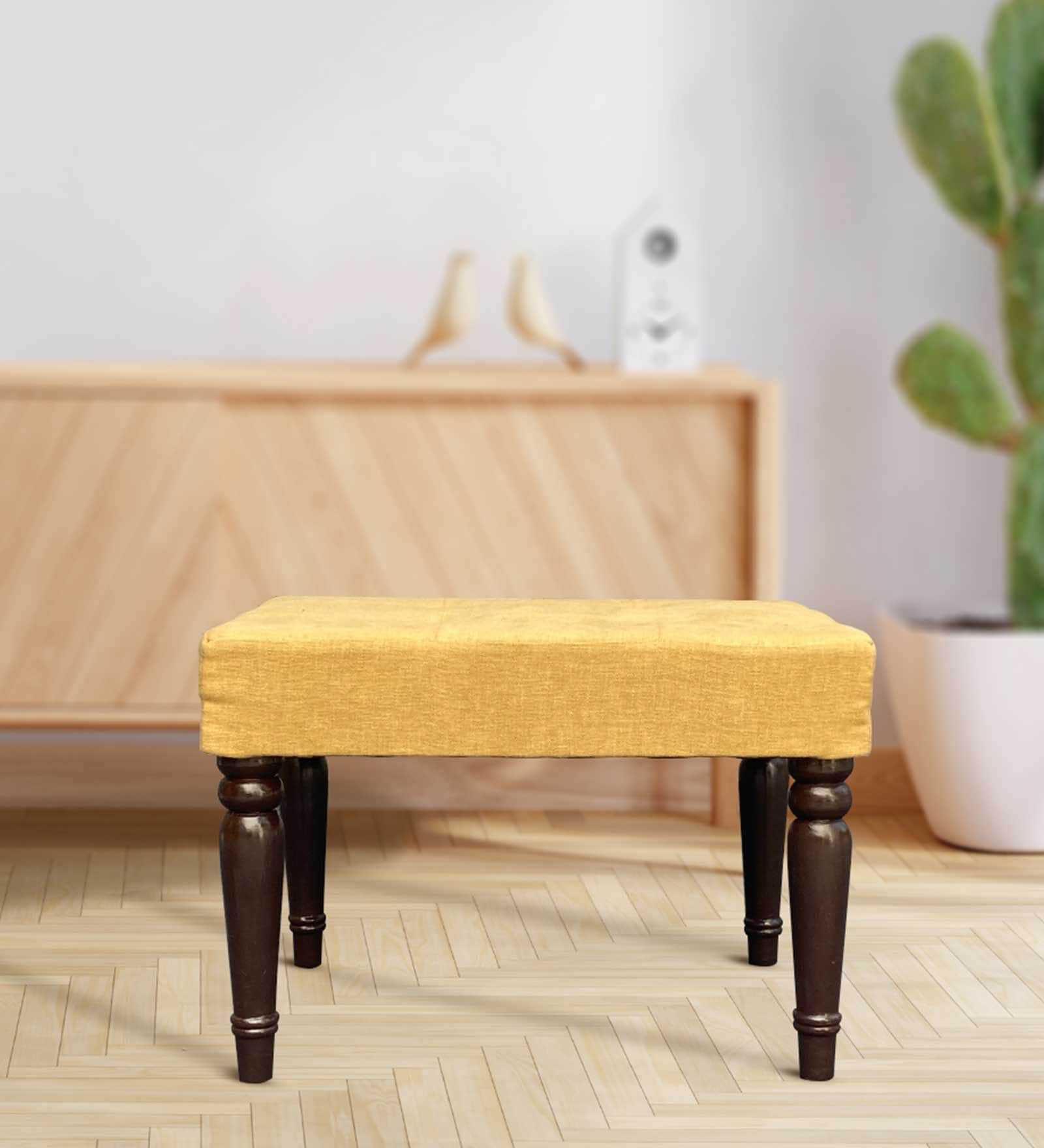 Parlemo Solid Wood Foot Stool in Mustard Yellow Colour