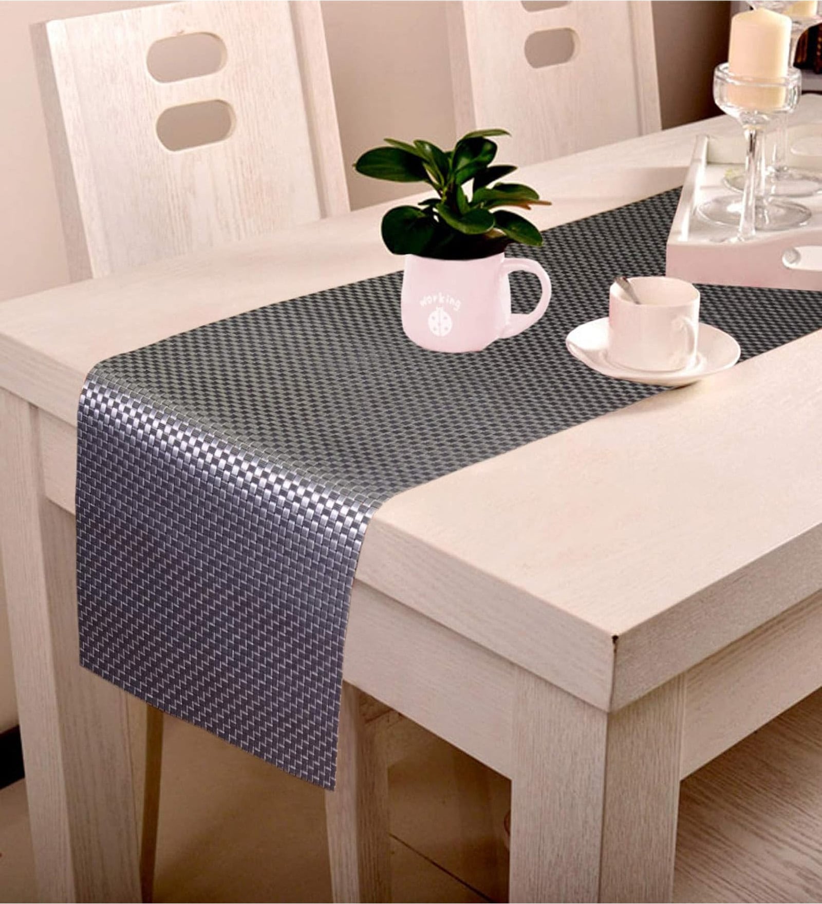 Grey PVC (12 x 70) Textured 6 Seater Table Runner