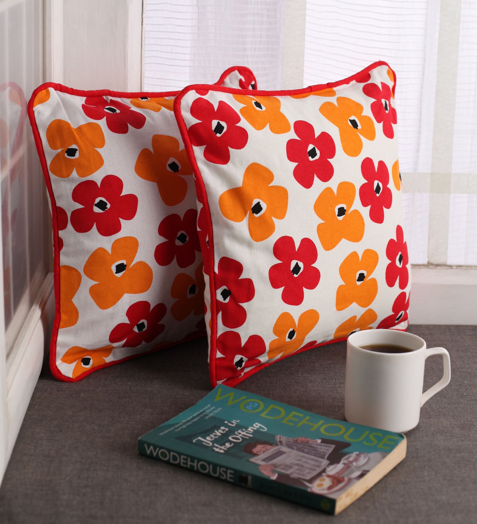 Buy Floral Cotton 12 x 12 inch Cushion Cover Set of 2 by Lushomes