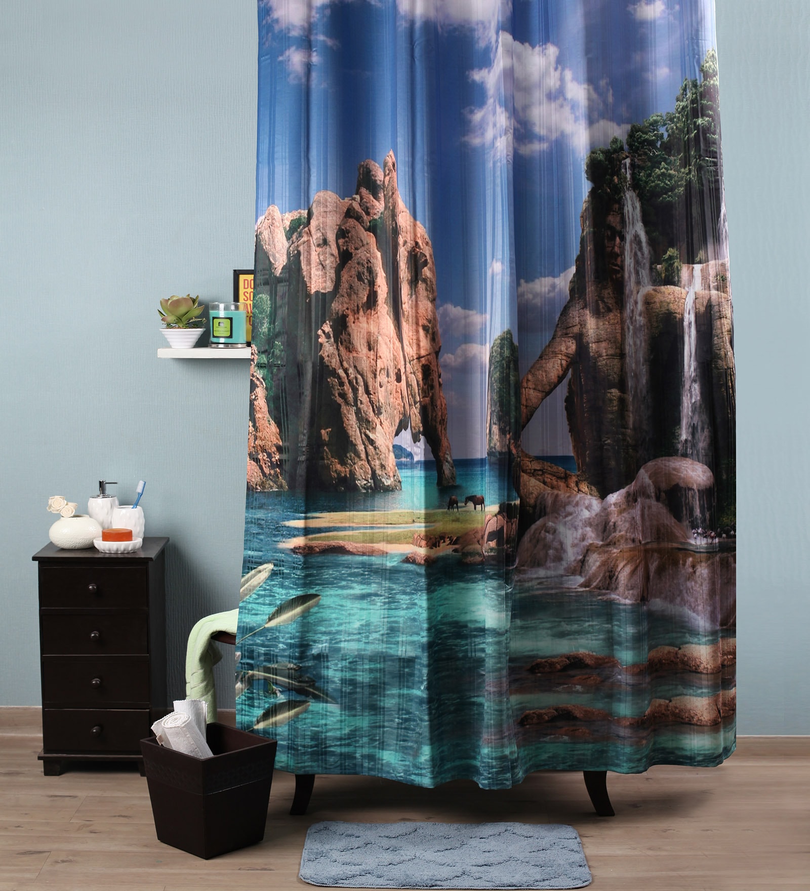Multicolour Mountain Print Polyester Shower Curtain  (Length: 82, Width: 72 inches)