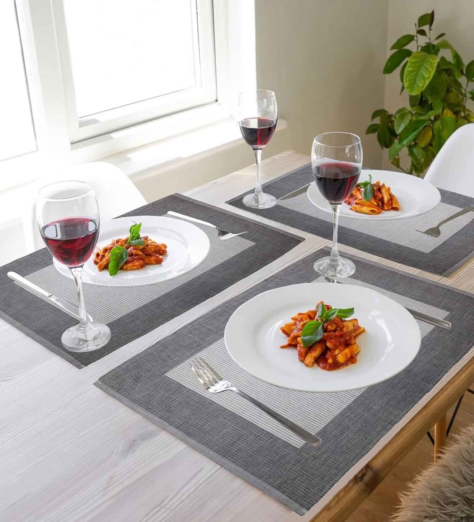 Lushomes Table Mat, dining table mat, kitchen mat, table mats set of 6, dining table accessories for home, Grey placemats, Ribbed Food Mat, mats for kitchen (13x19 Inch, 33x48 Cms, Pack of 6)