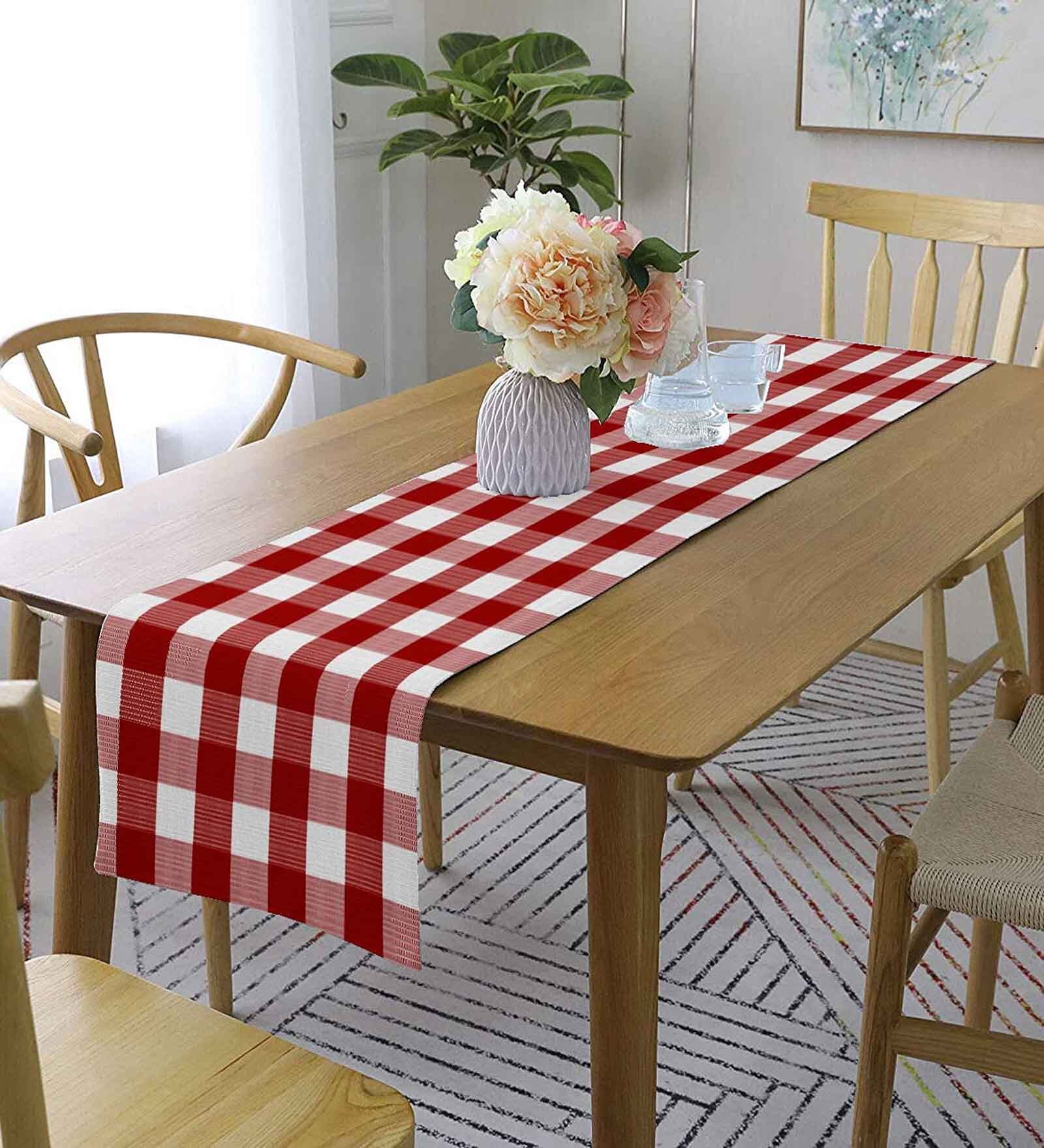 Red & White Cotton (13 x 120) checkered  6 or 8 seater Table Runner