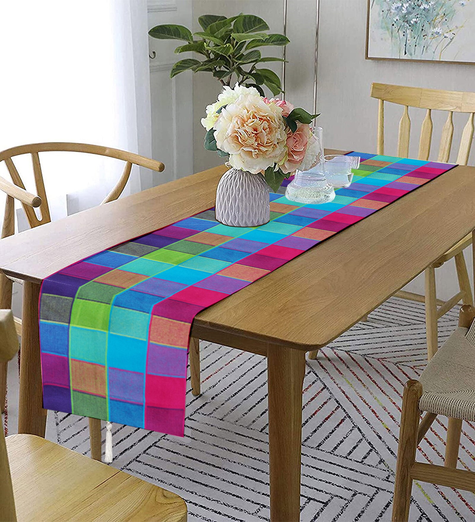 Assorted Table Runners Buy Multicolor Cotton (13 x 72) Checkered 6 Seater Table Runner at 14% ...