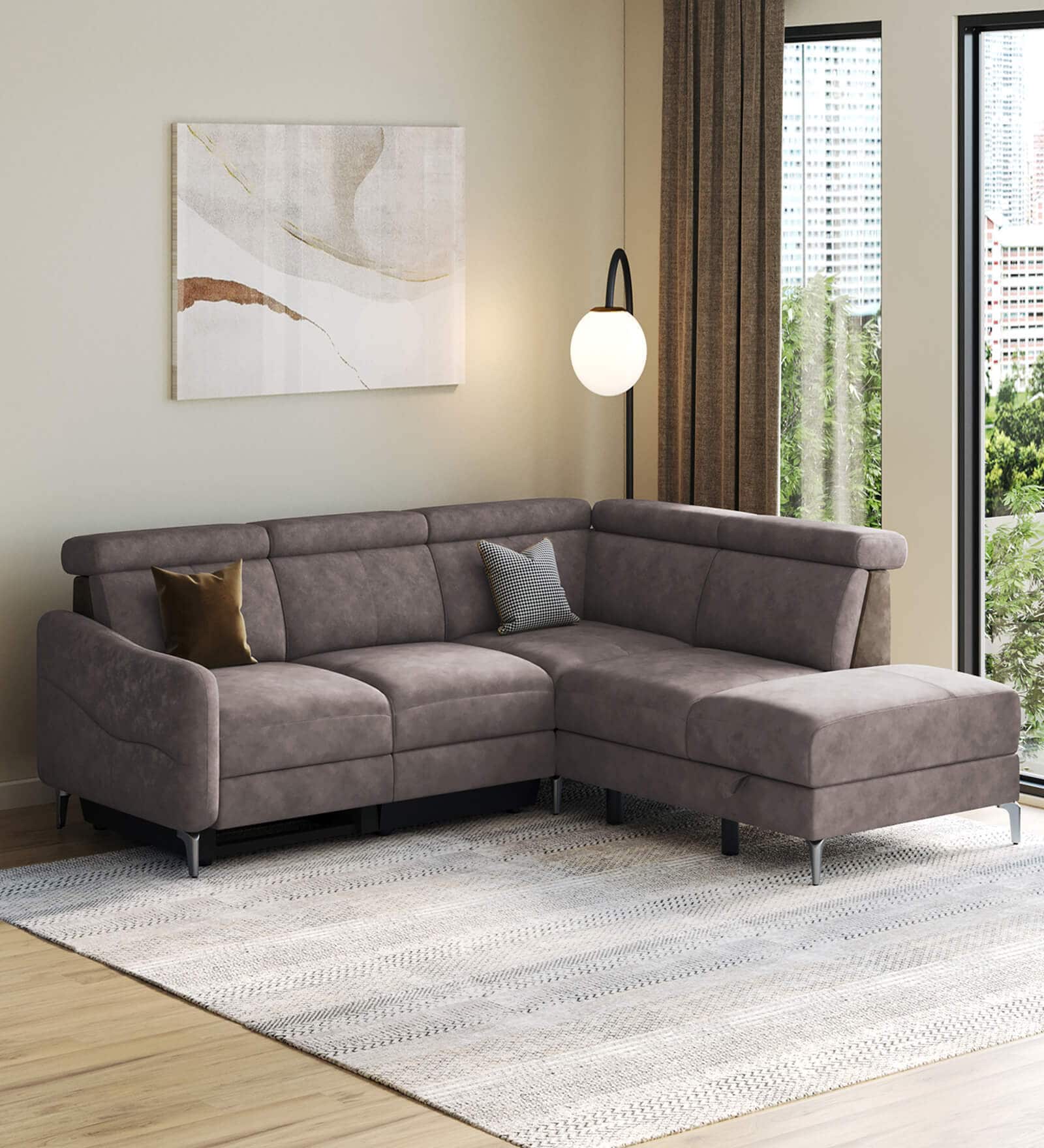 Luster Leatherette L Shape Motoized Recliner In Granite Colour Luster Leatherette L Shape Motoized Recliner In Granite Colour