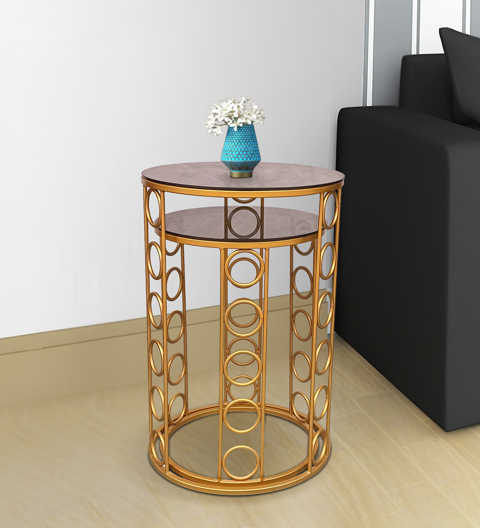 Luther Glass Top End Table (Set of 2) in Gold Finish Luther Glass Top End Table (Set of 2) in Gold Finish