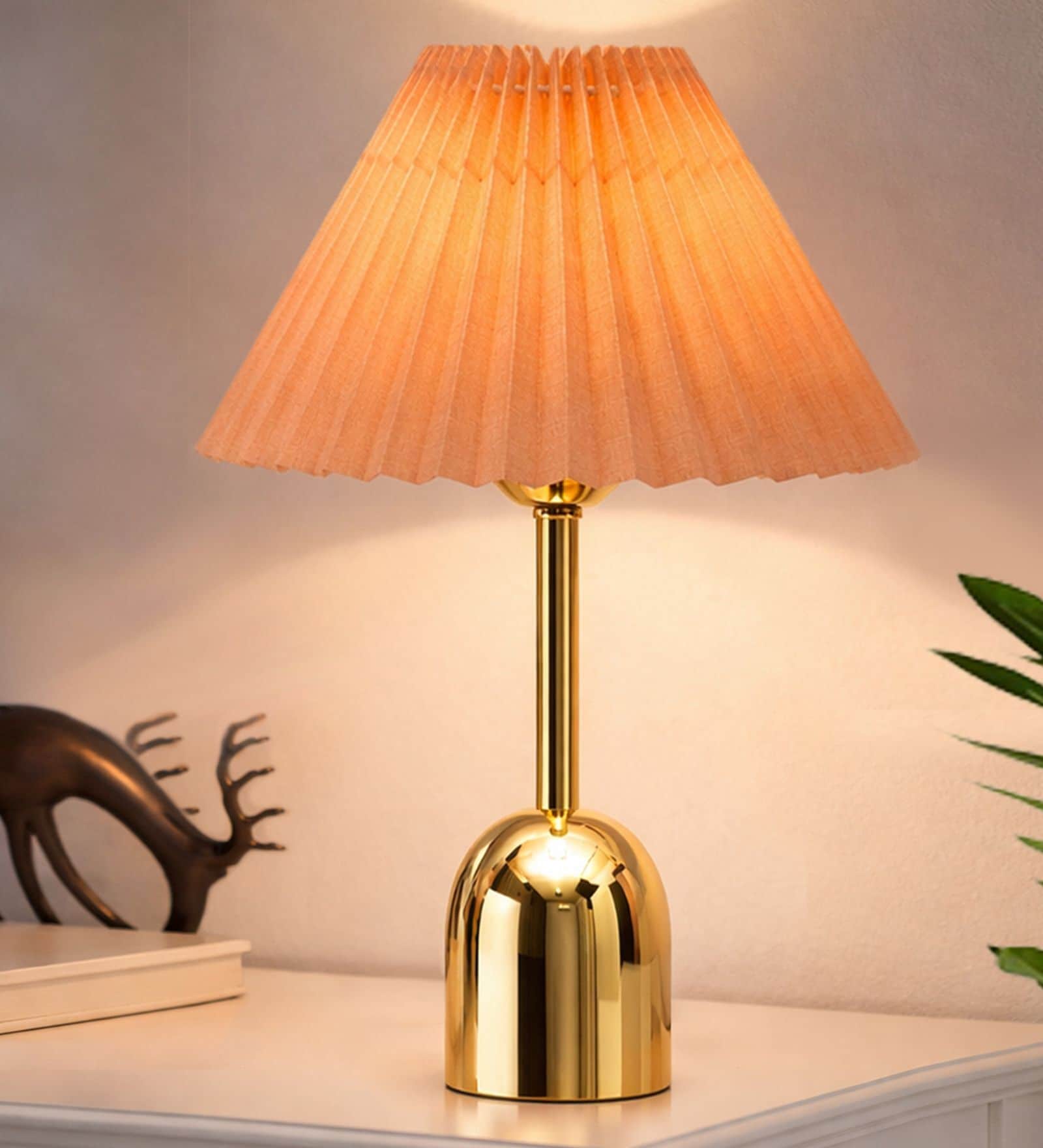 Luxe Dome Gold Table Lamp with Pleated Shade