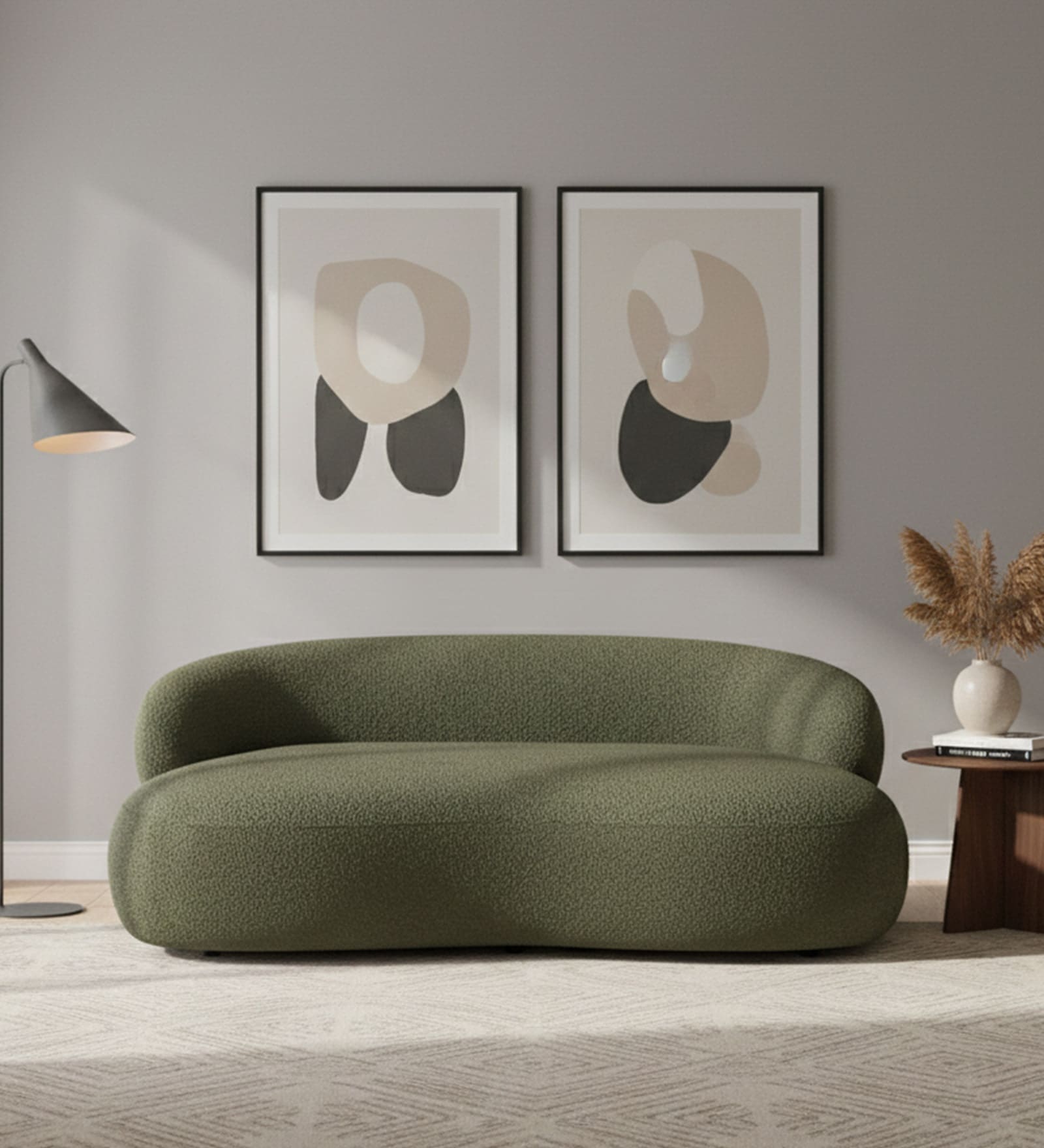 Luxe Lounge Boucle 3 Seater Sofa In Olive Green Colour Luxe Lounge Boucle 3 Seater Sofa In Olive Green Colour
