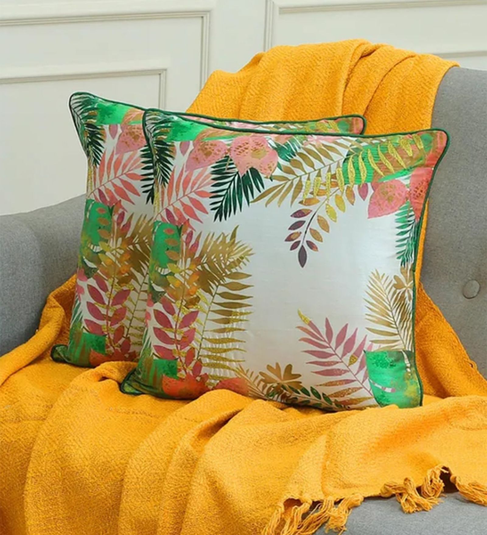 Luxe Metallic Tropical Cushion Cover (Set Of 2)
