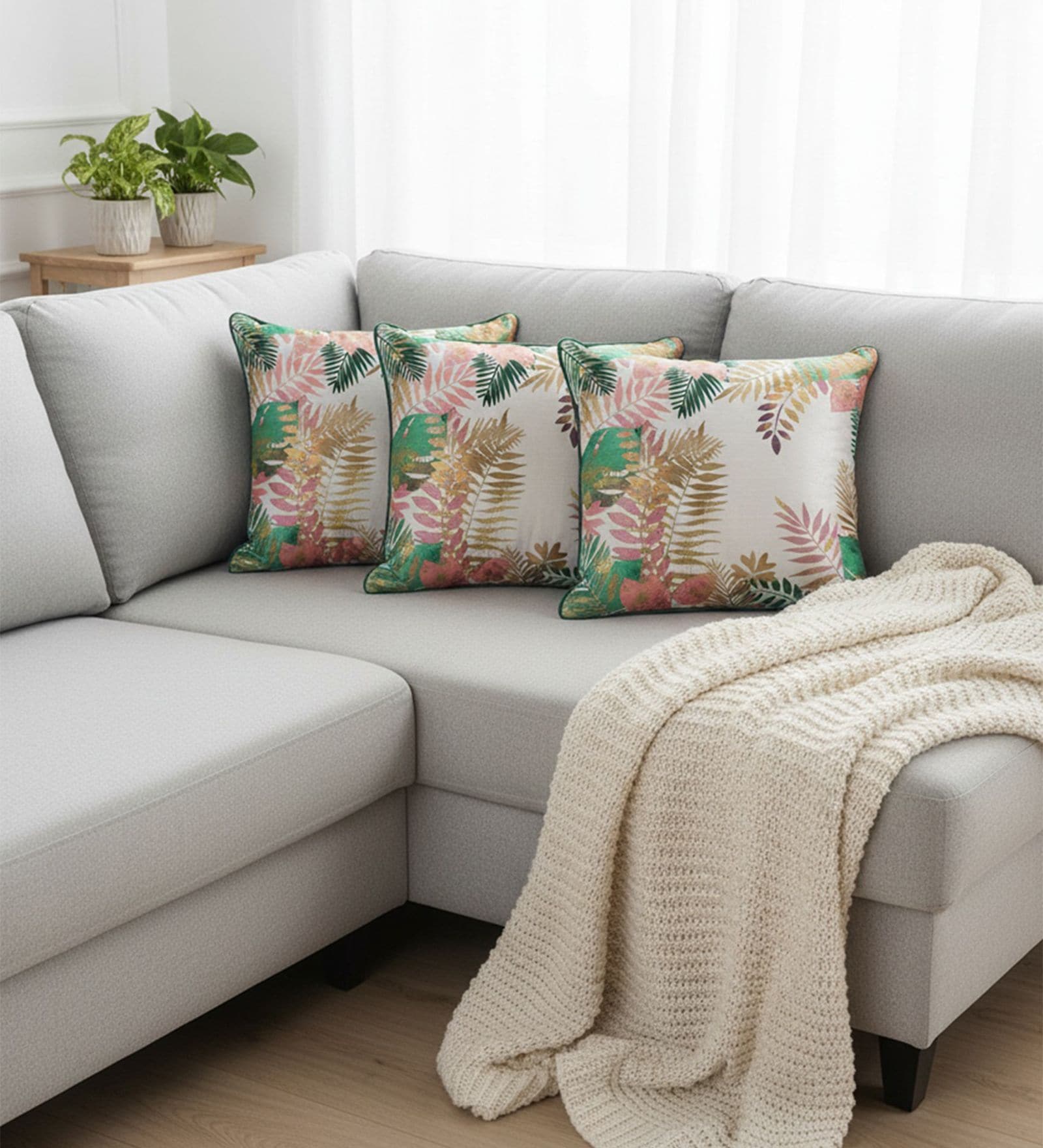 Luxe Metallic Tropical Cushion Cover (Set Of 3)