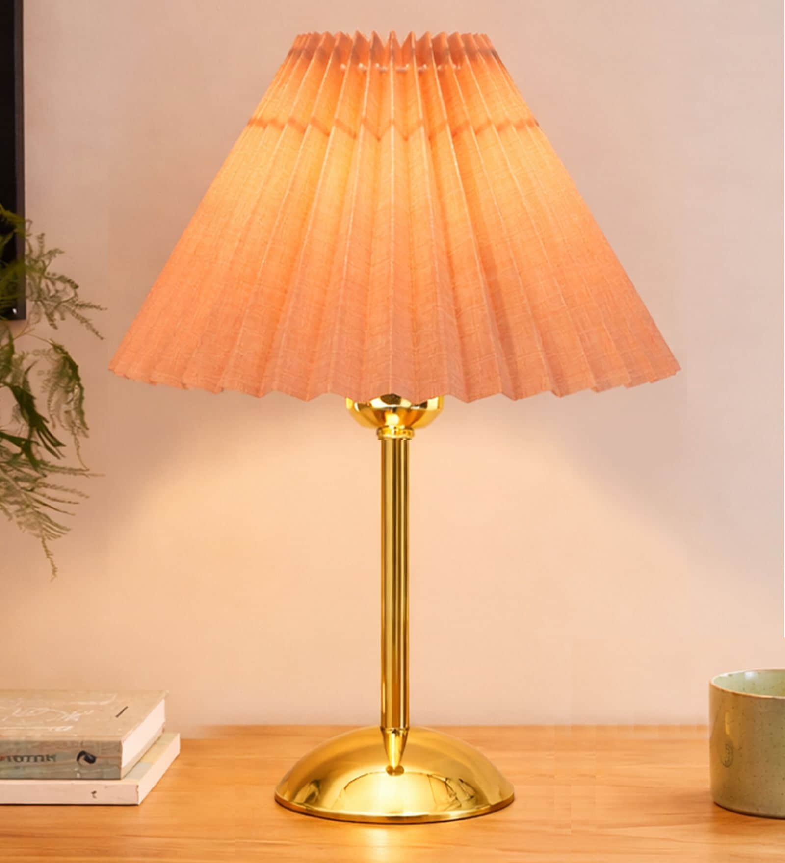 Luxe Round Gold Table Lamp with Pleated Shade