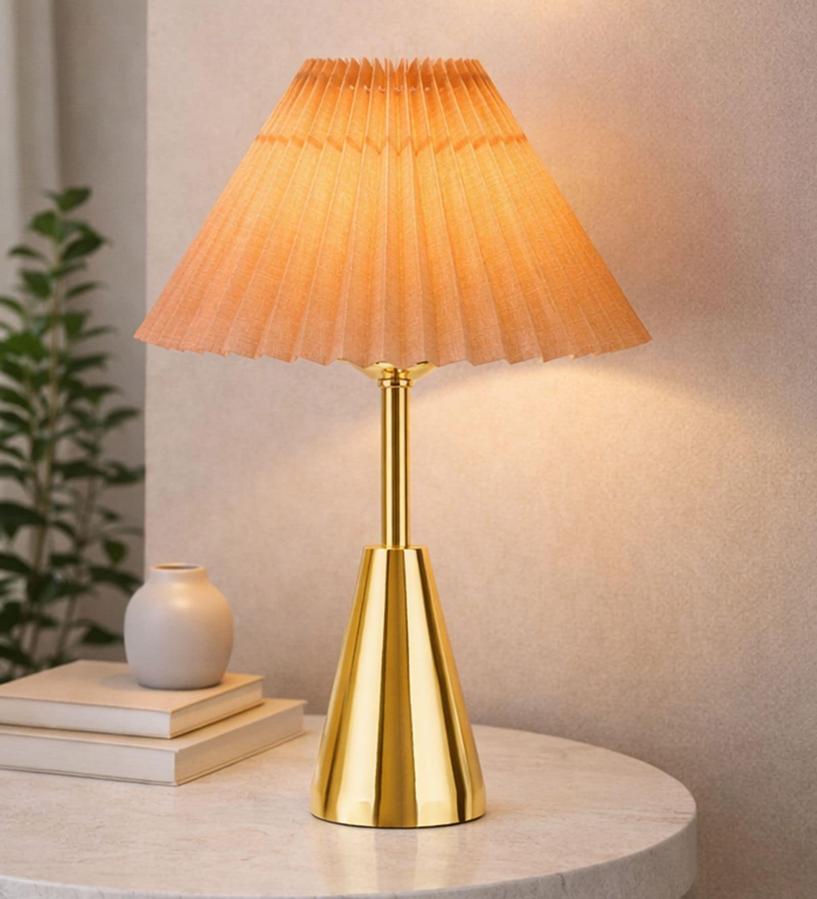 Luxe Round Gold Table Lamp with Pleated Shade