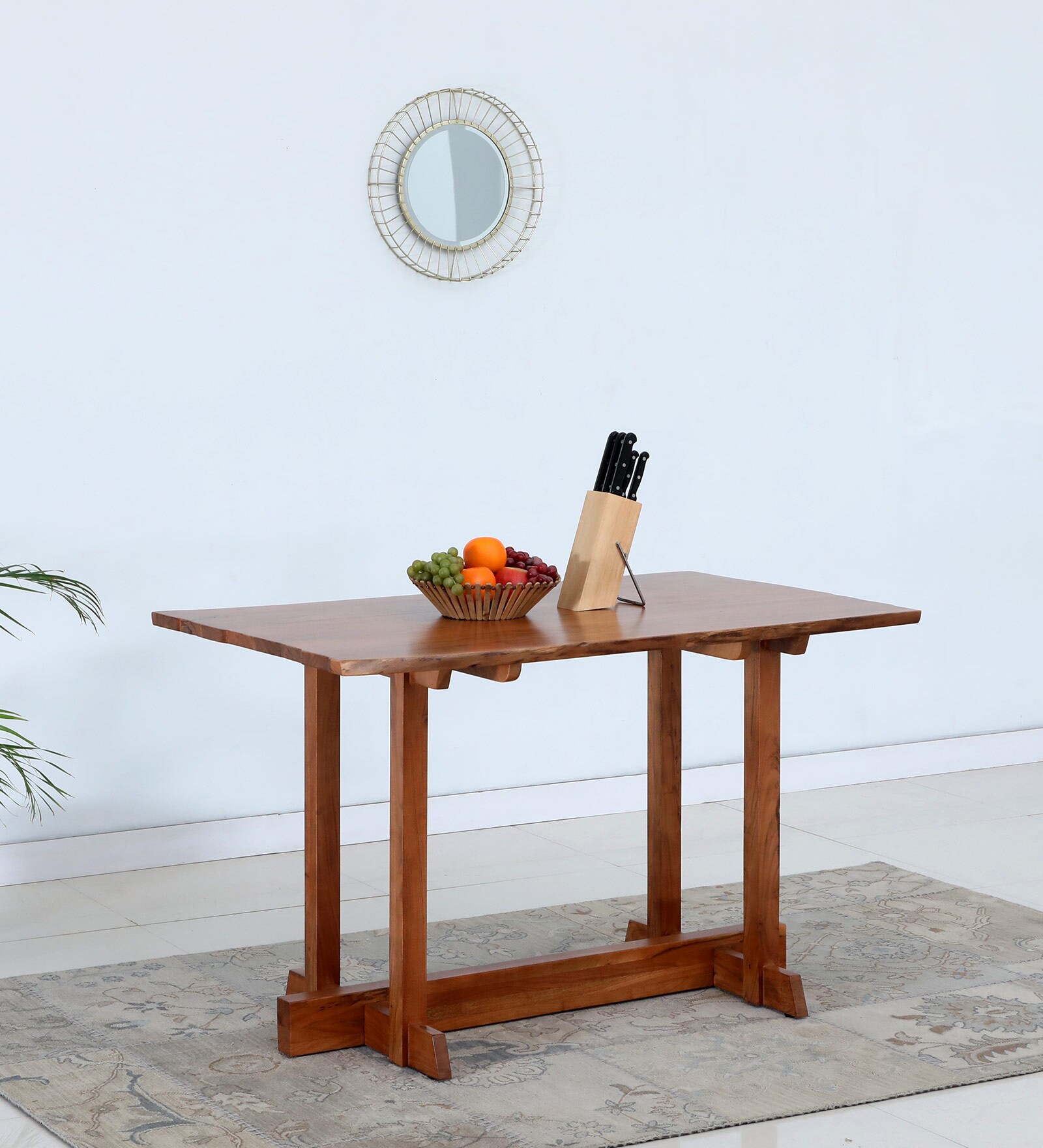 Luxe Solid Wood 4 Seater Dining Table in Natural And Charcoal Finish