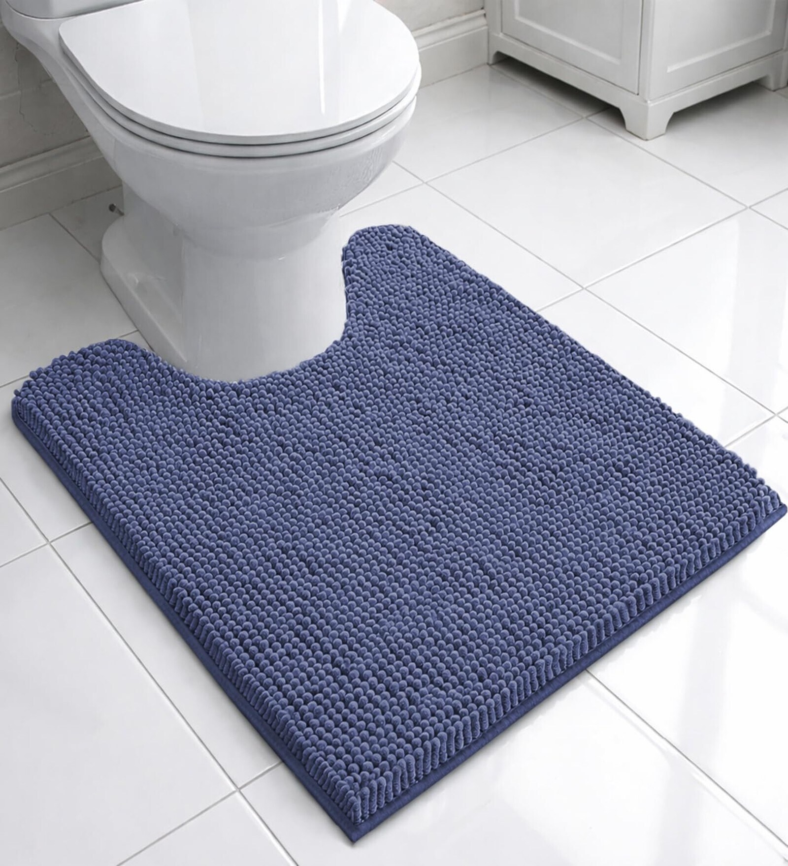 Navy Microfibre Chenille Contour 47x47 cm Bath Mat