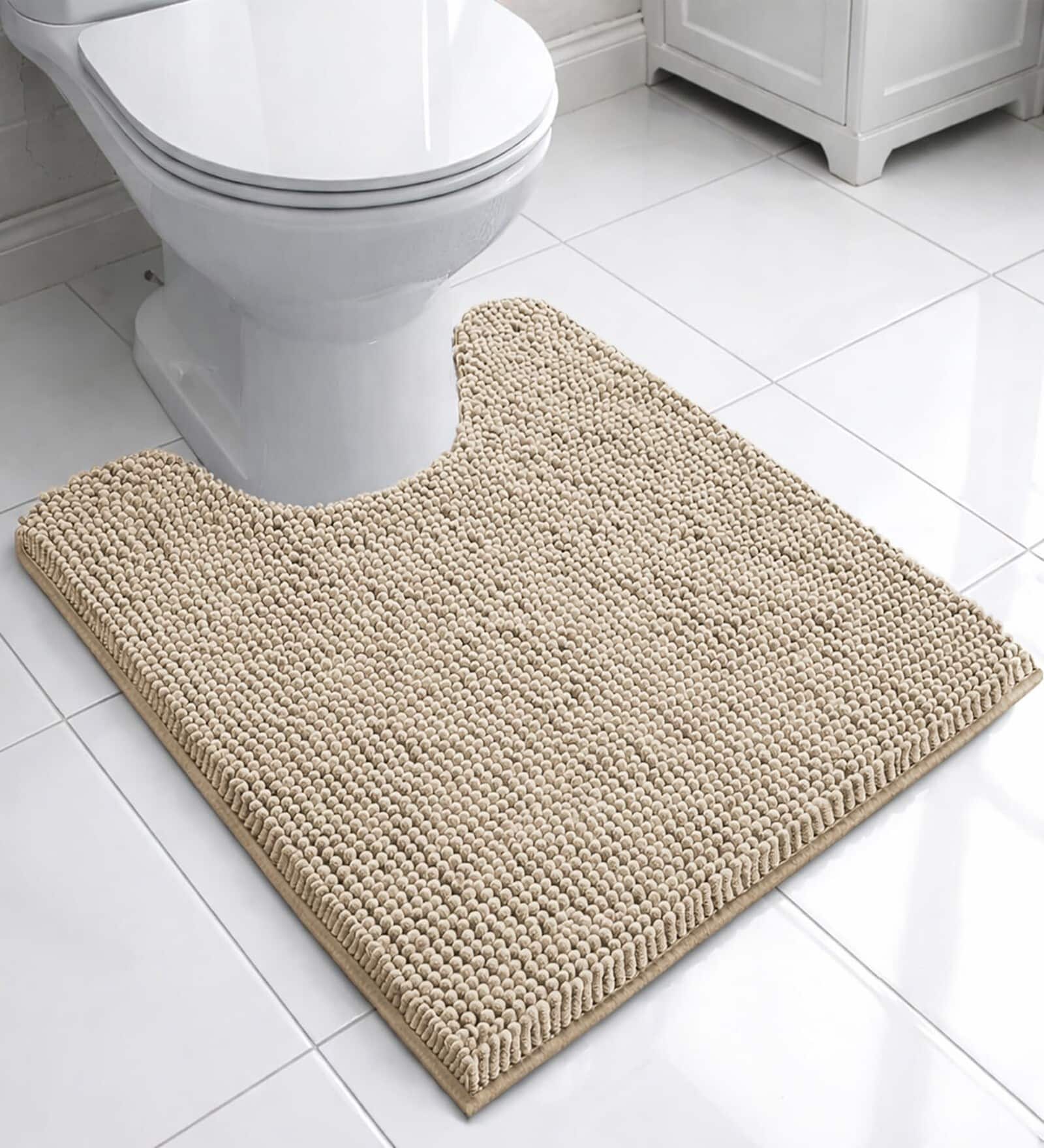 Beige Microfibre Chenille Contour  47x47 cm Bath Mat