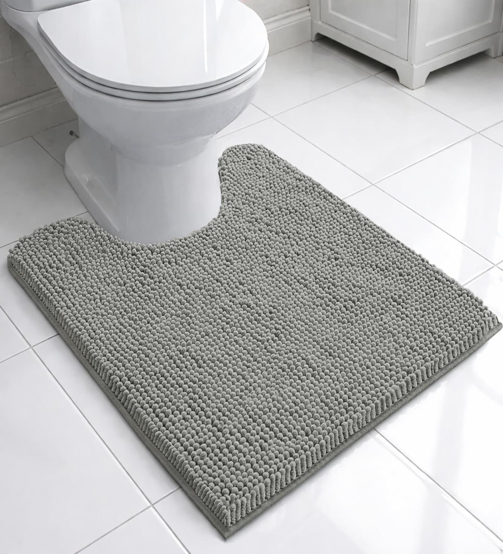 Grey Microfibre Chenille Contour  47x47 cm Bath Mat