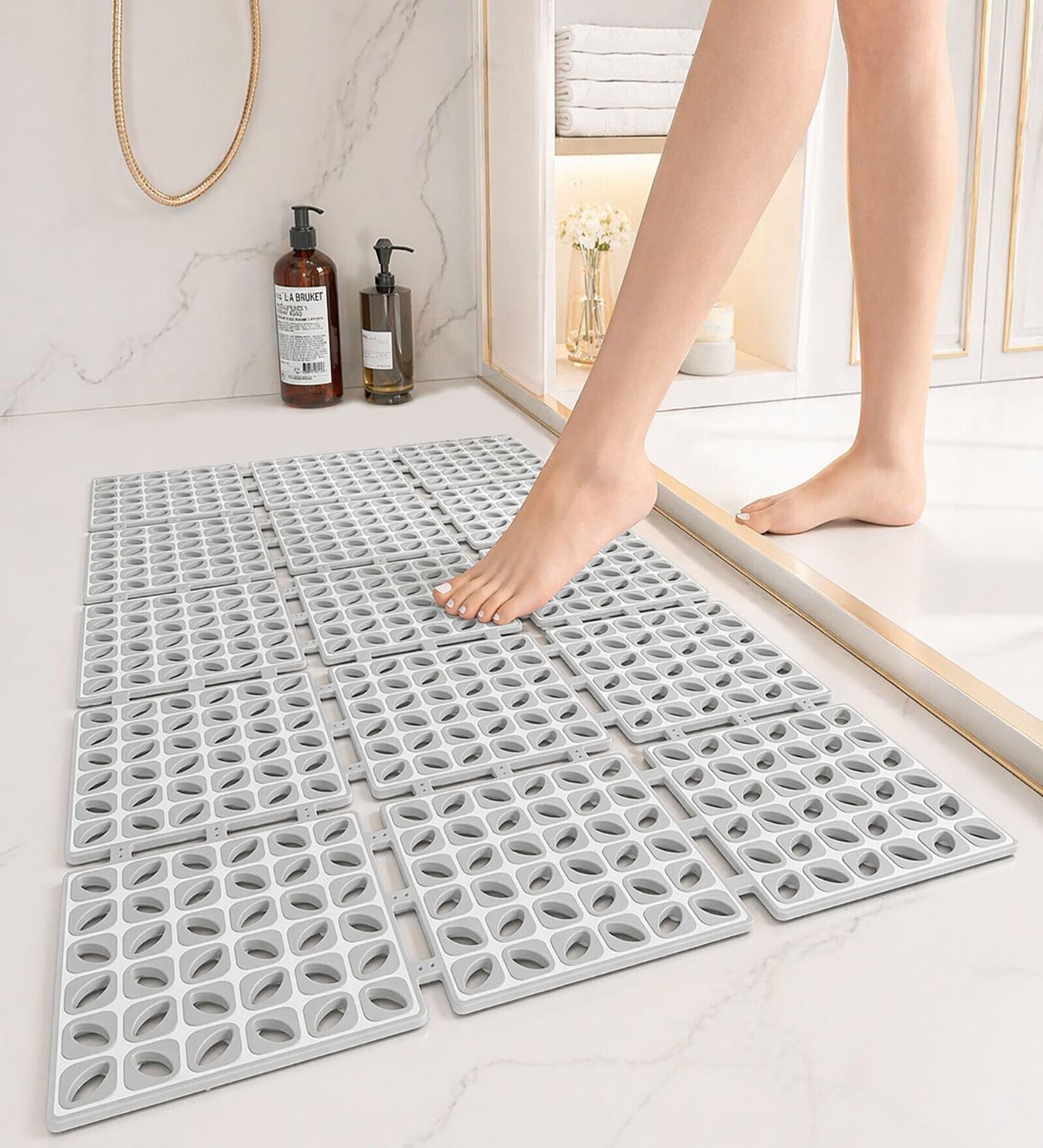 Silver Rubber Tile Pattern 40x66 cm Shower Mat