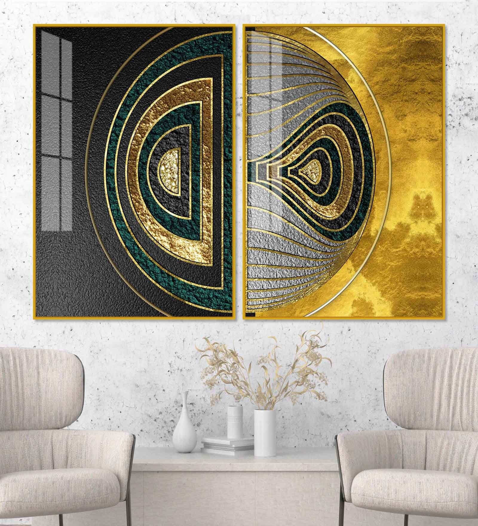 Luxurious Circular Acrylic Framed Art Panel (Set Of 2)