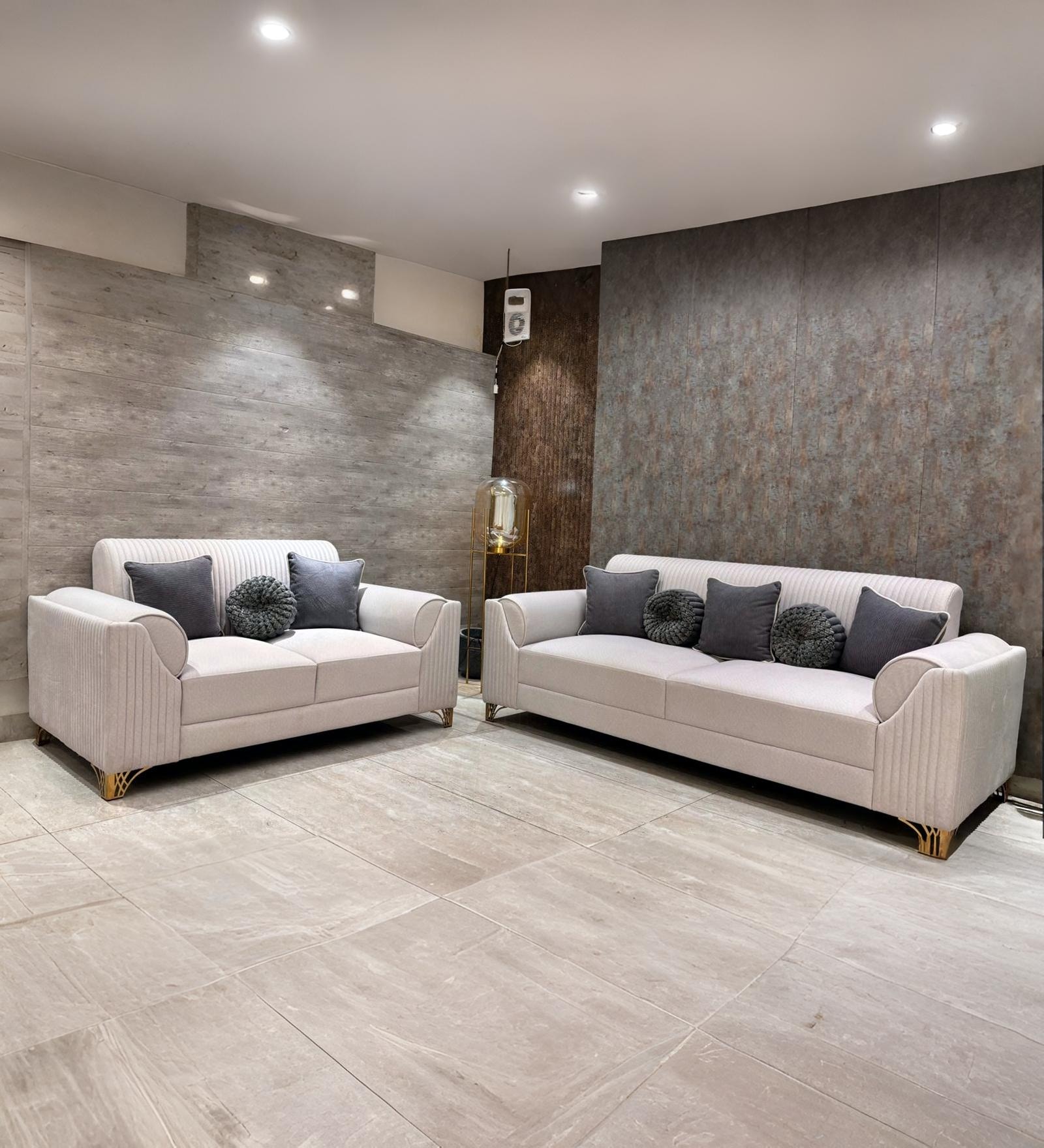 Luxurious Ribbed Suede 3+2 Sofa Set in Beige Colour Luxurious Ribbed Suede 3+2 Sofa Set in Beige Colour