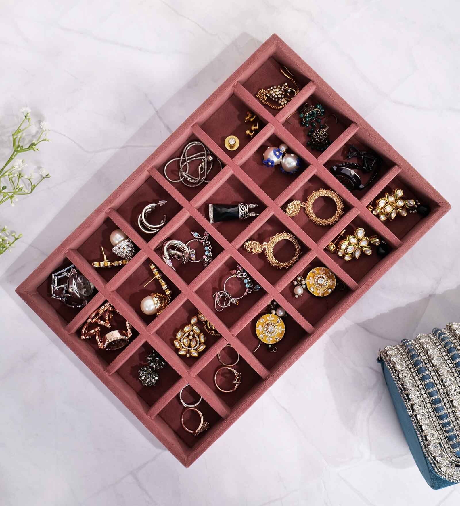 Pink Luxury 24 Grids Jewellery Tray