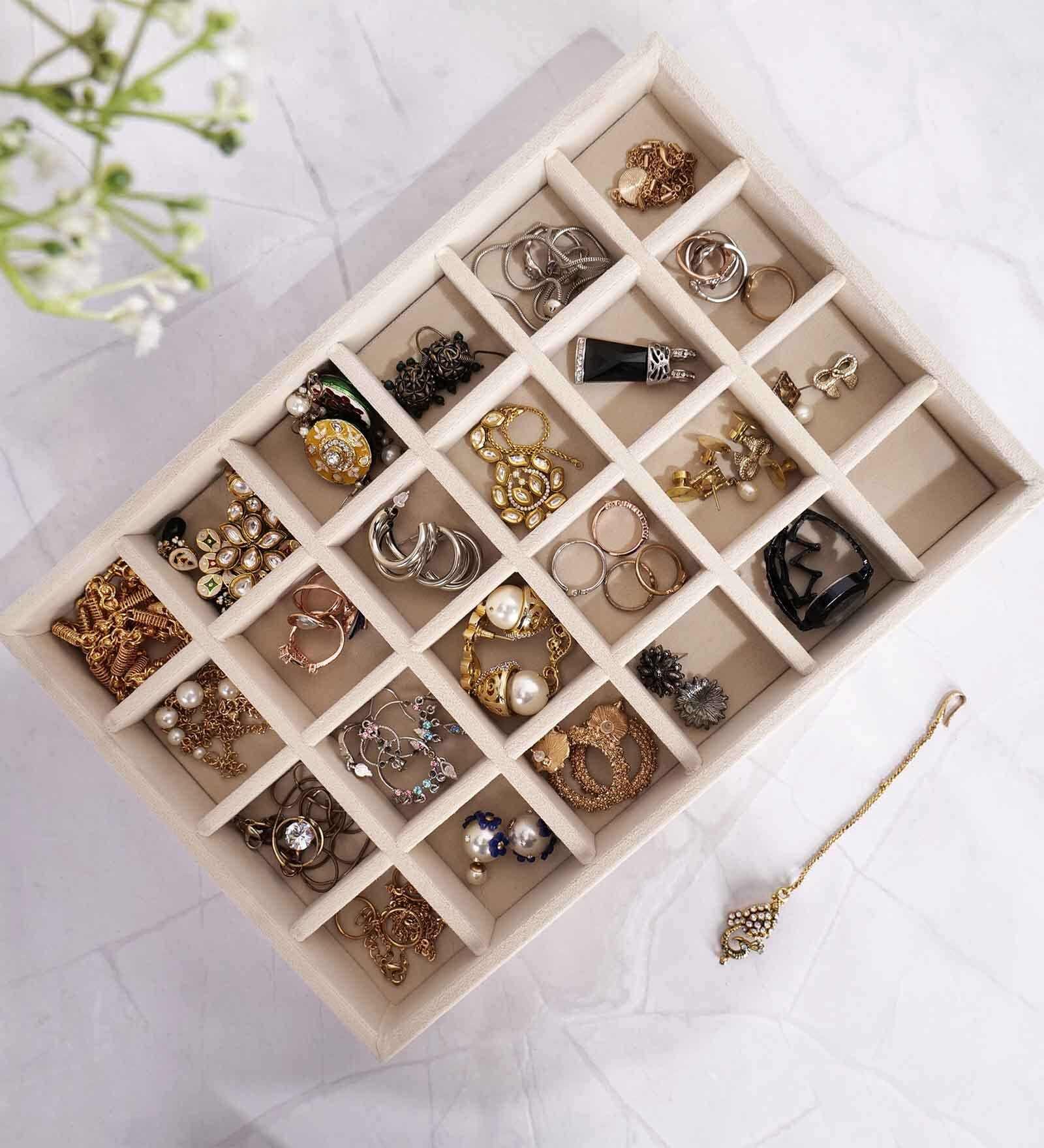 Cream Luxury 24 Grids Jewellery Tray