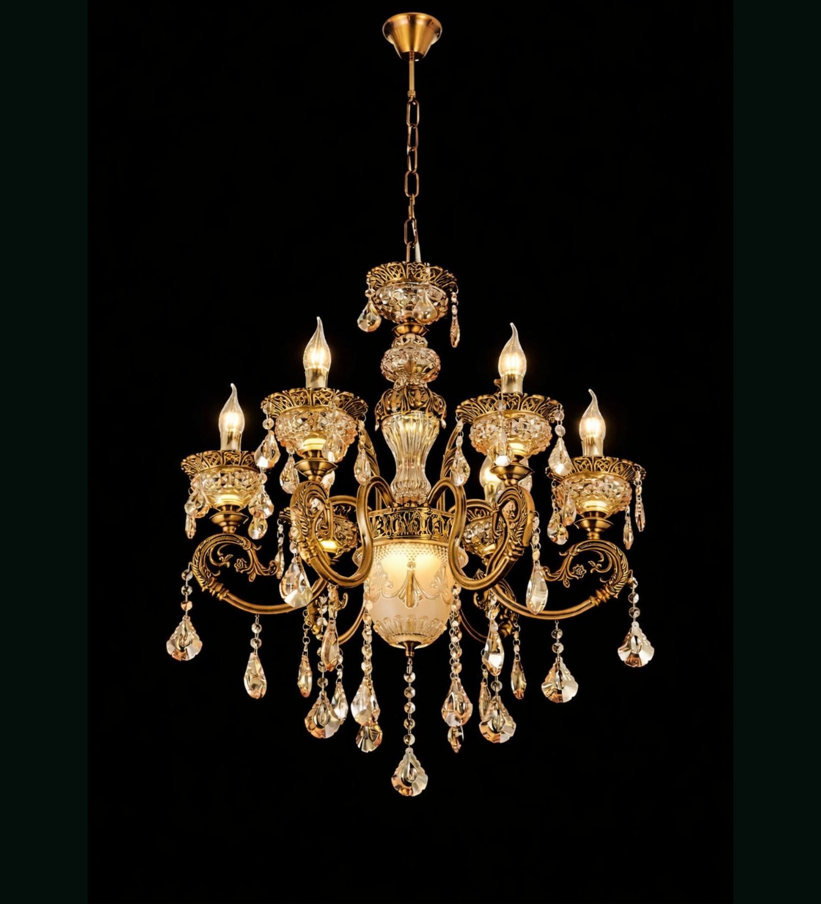 Luxury 6-Light Crystal Chandelier with Antique Gold Finish