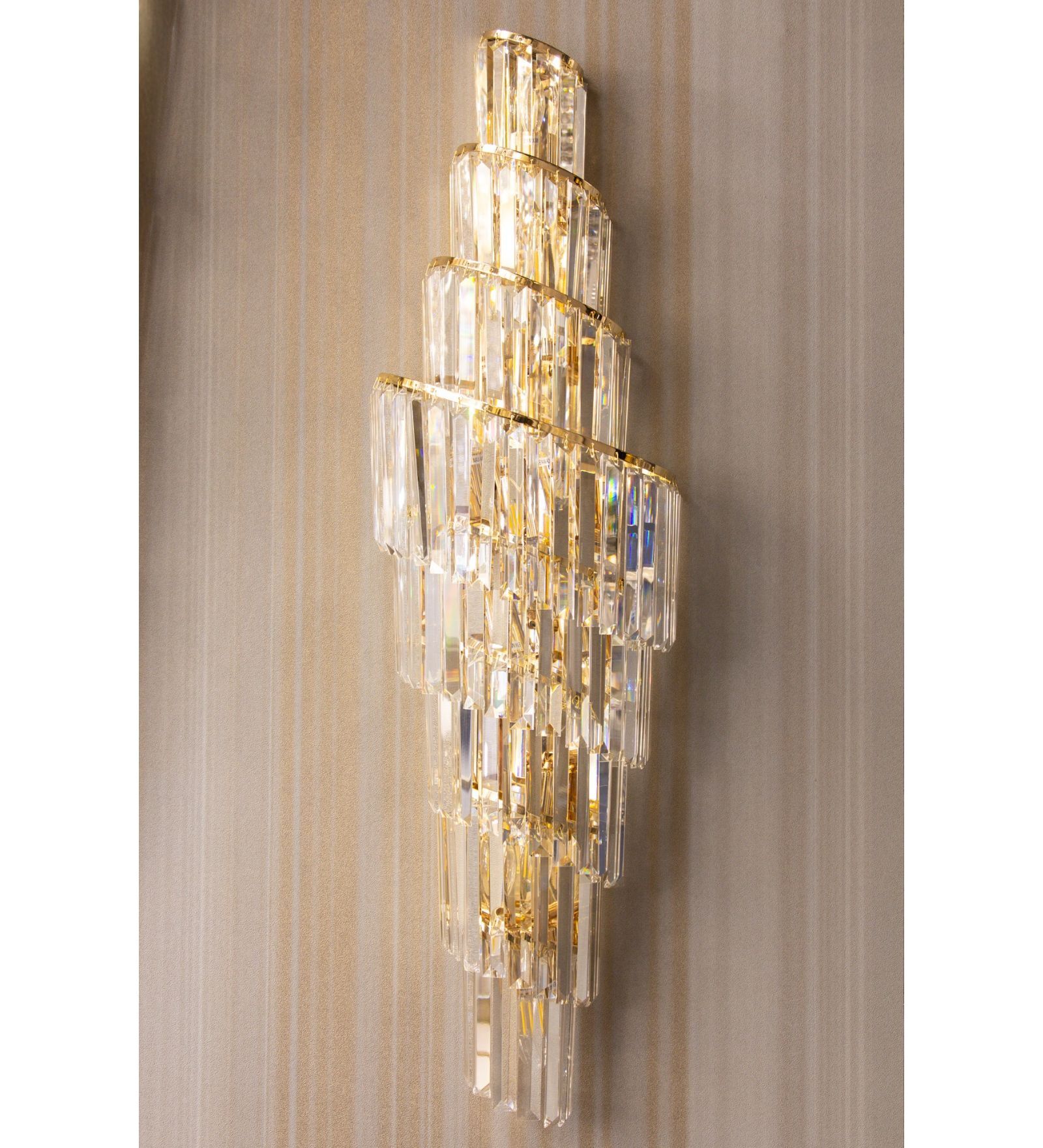 Luxury Cascading Crystal Wall Light with Gold Finish   Elegant Statement Sconce