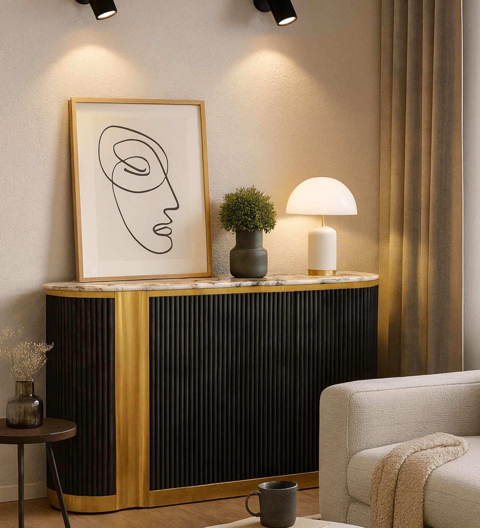 Luxury Marble Top Sideboard in Black Finish Luxury Marble Top Sideboard in Black Finish