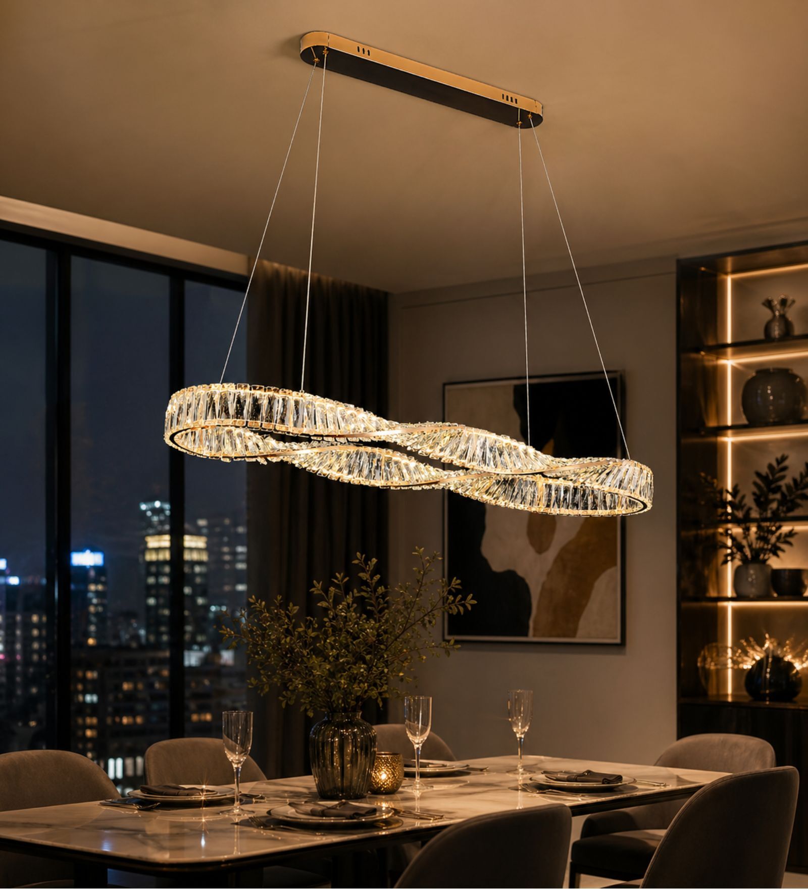 Luxury Crystal Twist LED Pendant Light   1200 mm