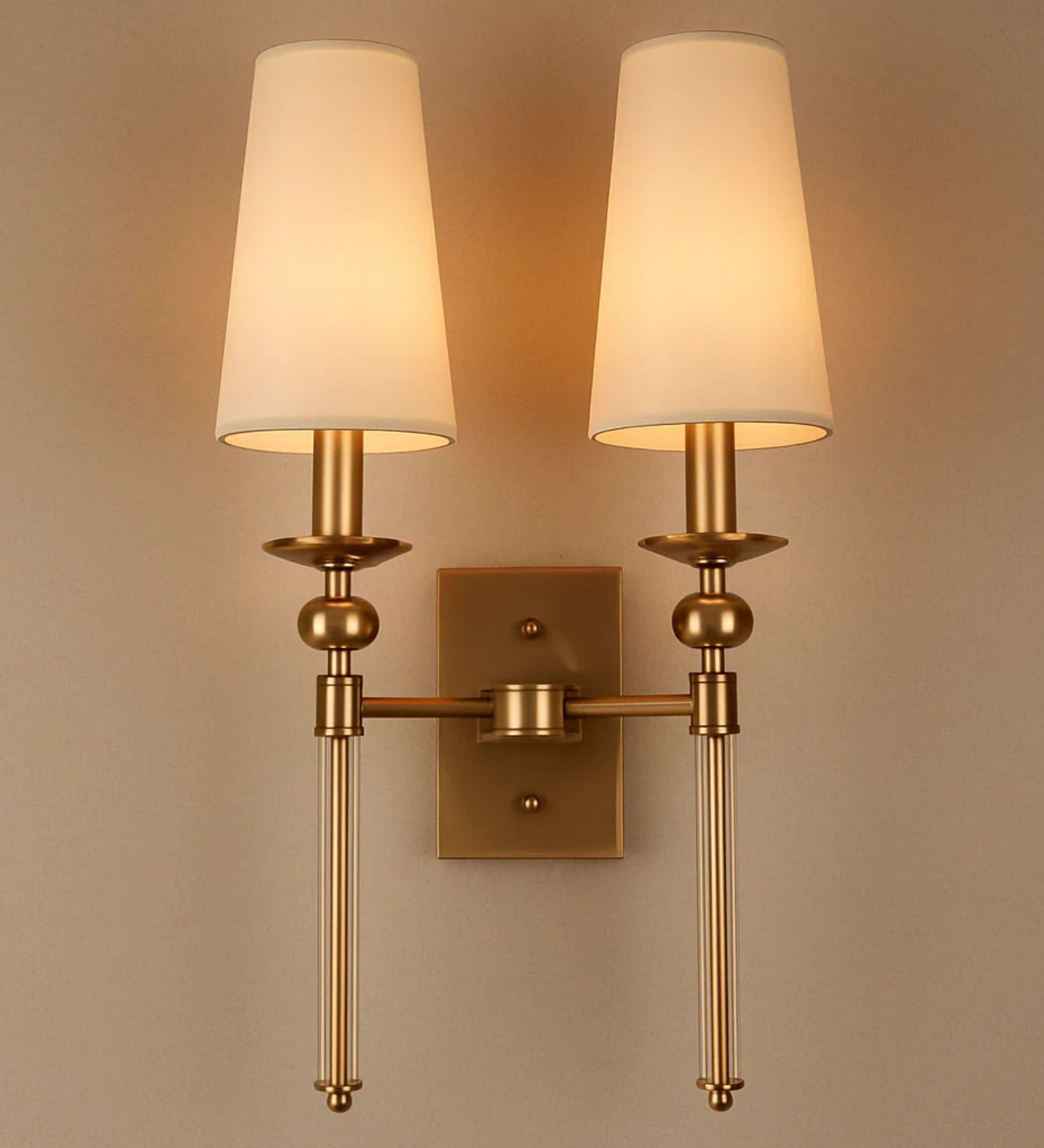 Luxury Double Arm Gold Wall Sconce with Fabric Shades