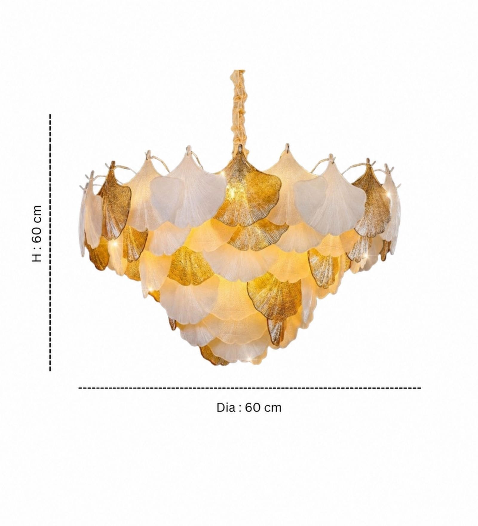Luxury Ginkgo Leaf Chandelier   White & Gold | Dia : 60 cm
