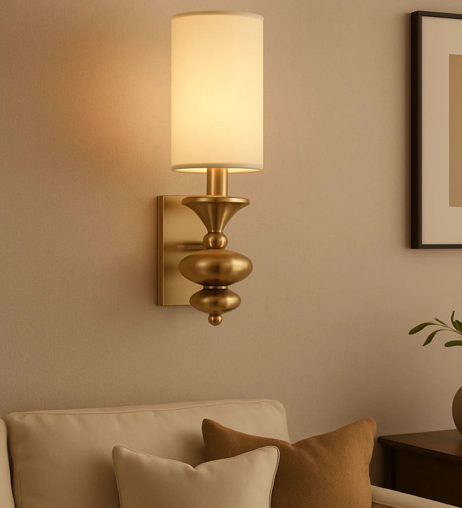 Luxury Gold Wall Light with Fabric Shade