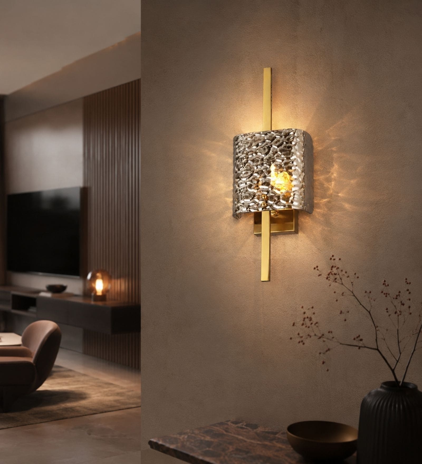 Luxury Gold Wall Sconce with Textured Glass Shade