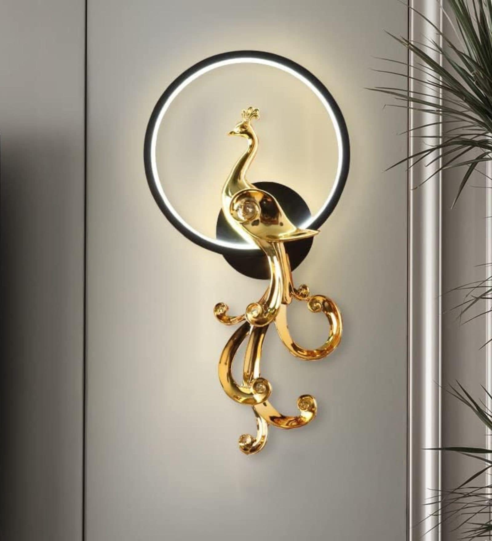 Luxury Golden Peacock Wall Hook with Circular Frame   Decorative Wall Accent