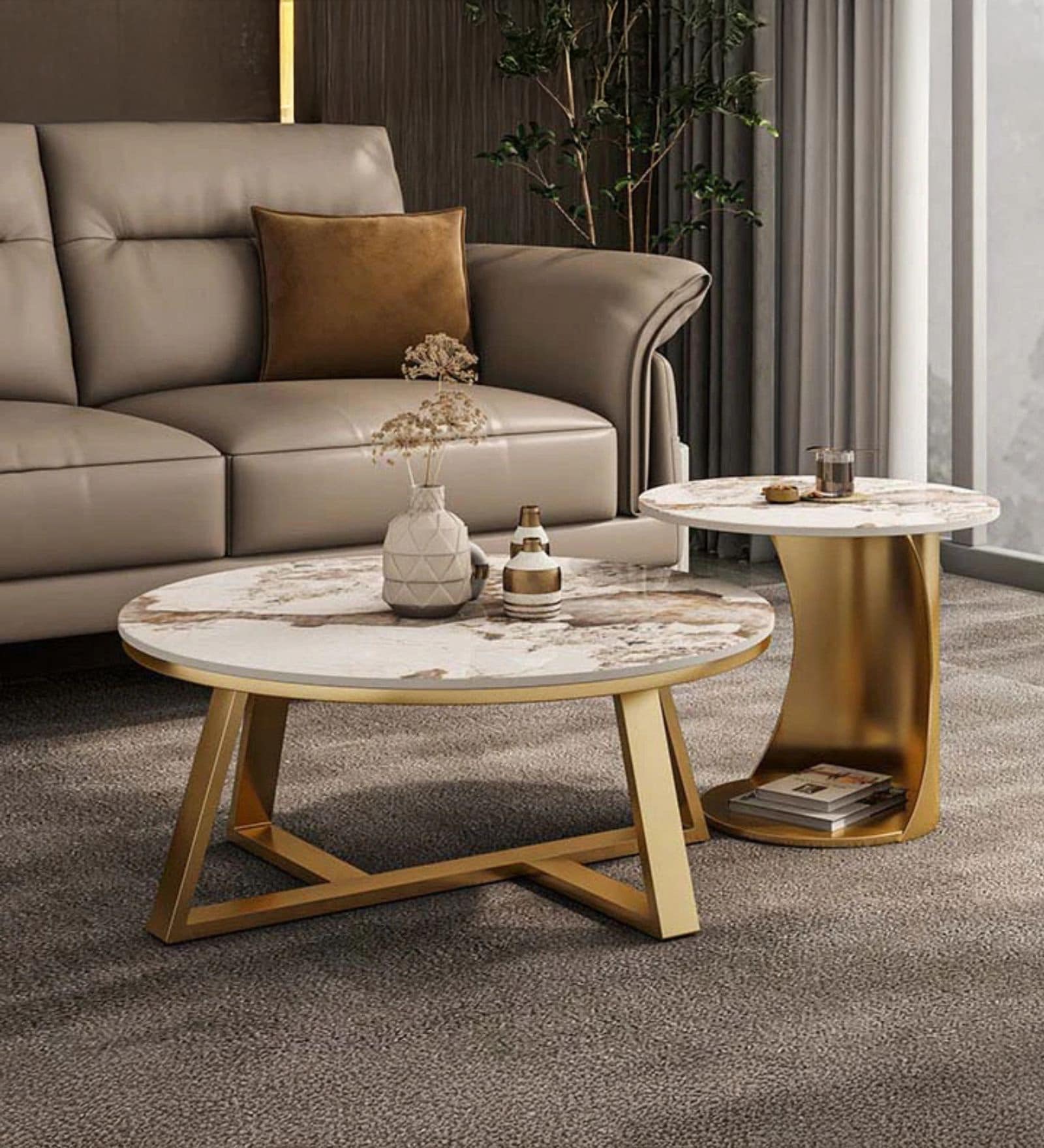 Luxury Marble Coffee Table In PVD Finish (Set of 2)