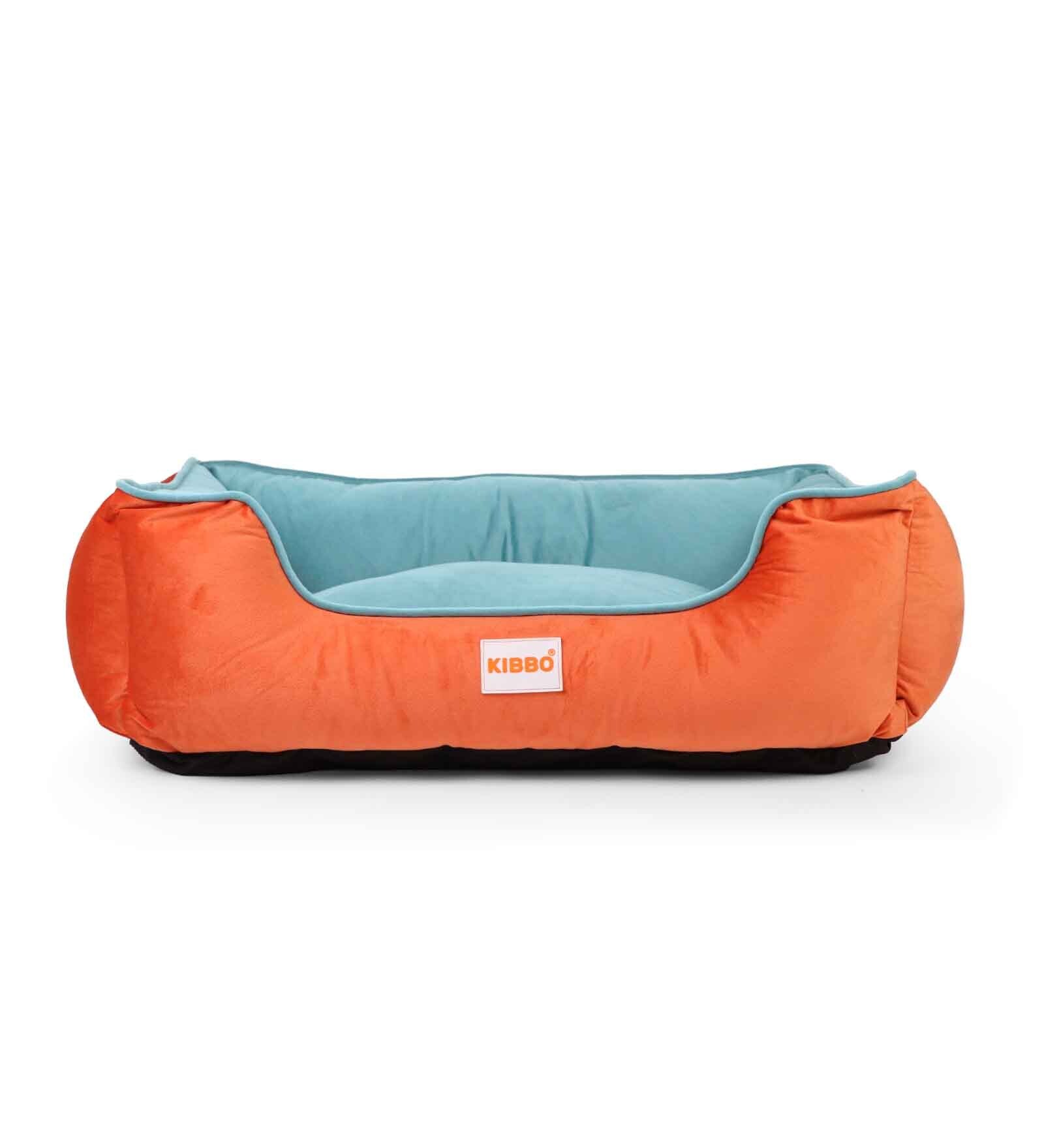 Luxury Medium Dog Bed in Orange & Aqua Colour with Washable Cover