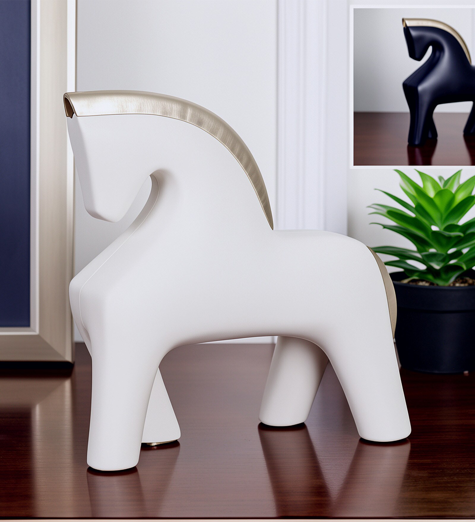 Minimalist Horse White Resin Tabletop Showpiece