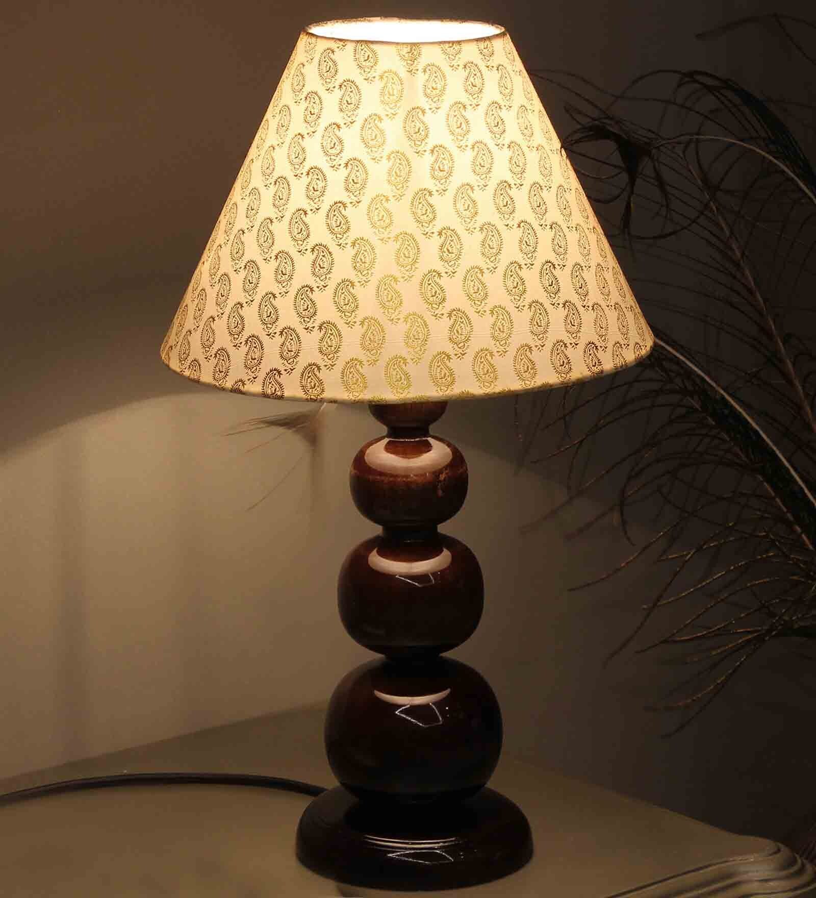 Luxury Round Shape Dark Brown Wood Table Lamp